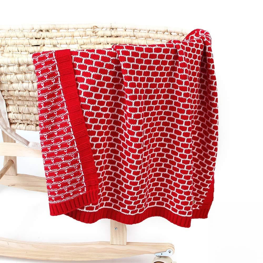 Odot Baby Soft Knit Pure Blanket for Boys and Girls One Size, Toddler Warm Swaddle Sleeping Square Throw Blankets Knitted Unisex Patterns Pram Cot Bed Textured Sleep Blanket (95 * 75cm,red)