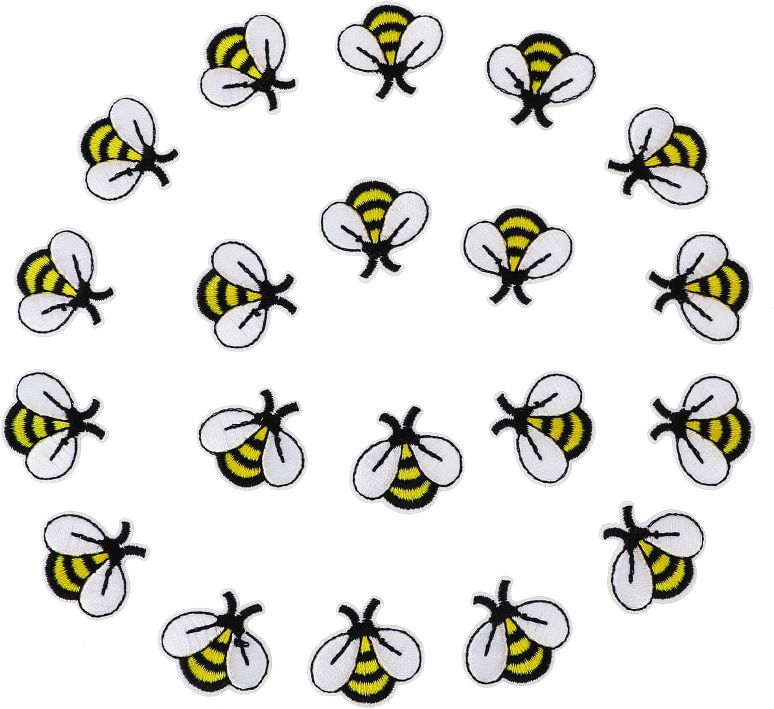 20 PCS Bee Embroidered Patches Cute Fabric Tiny Iron On Embroidered Applique Decoration Bee Buttons Sewing Patches for Shirts, Jackets, Jeans, Hats, Backpacks, Clothes DIY