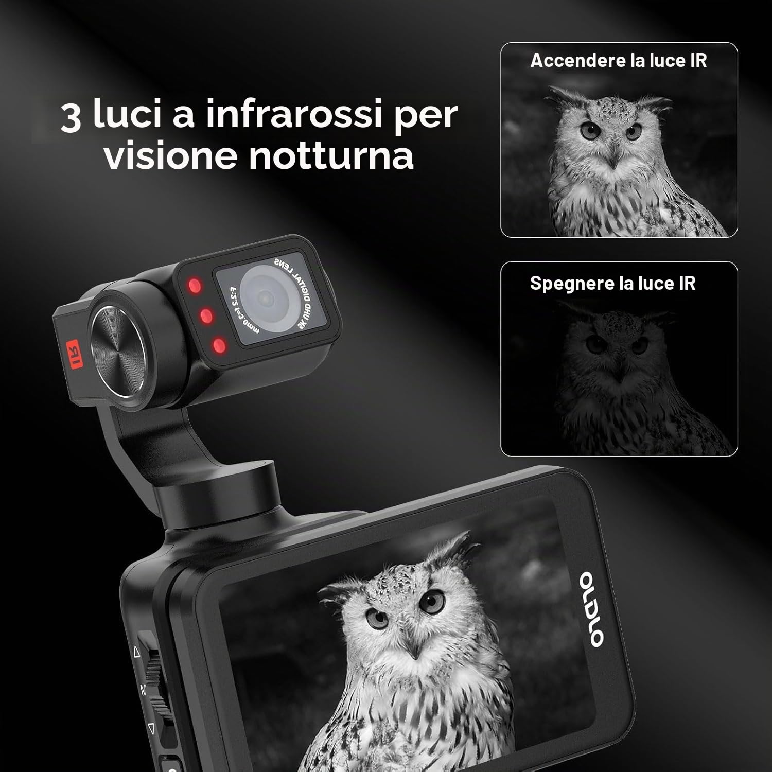ORDRO Set portatile M5 con stabilizzazione a 3 assi, telecamera Vlog WiFi portatile con visione notturna IR, grandangolo 120° e riconoscimento facciale per YouTube