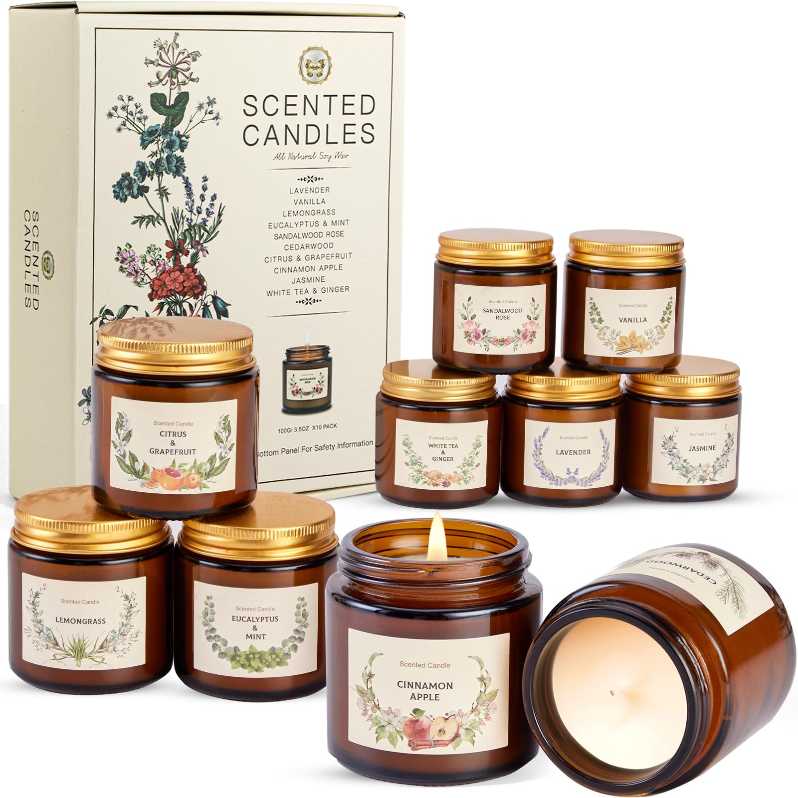 Scented Candle Gift Set for Women, 10 Pack Long Lasting Soy Wax Candles, Aromatherapy Candles for Home, Perfect Gifts for Birthday, Mother’s Day,