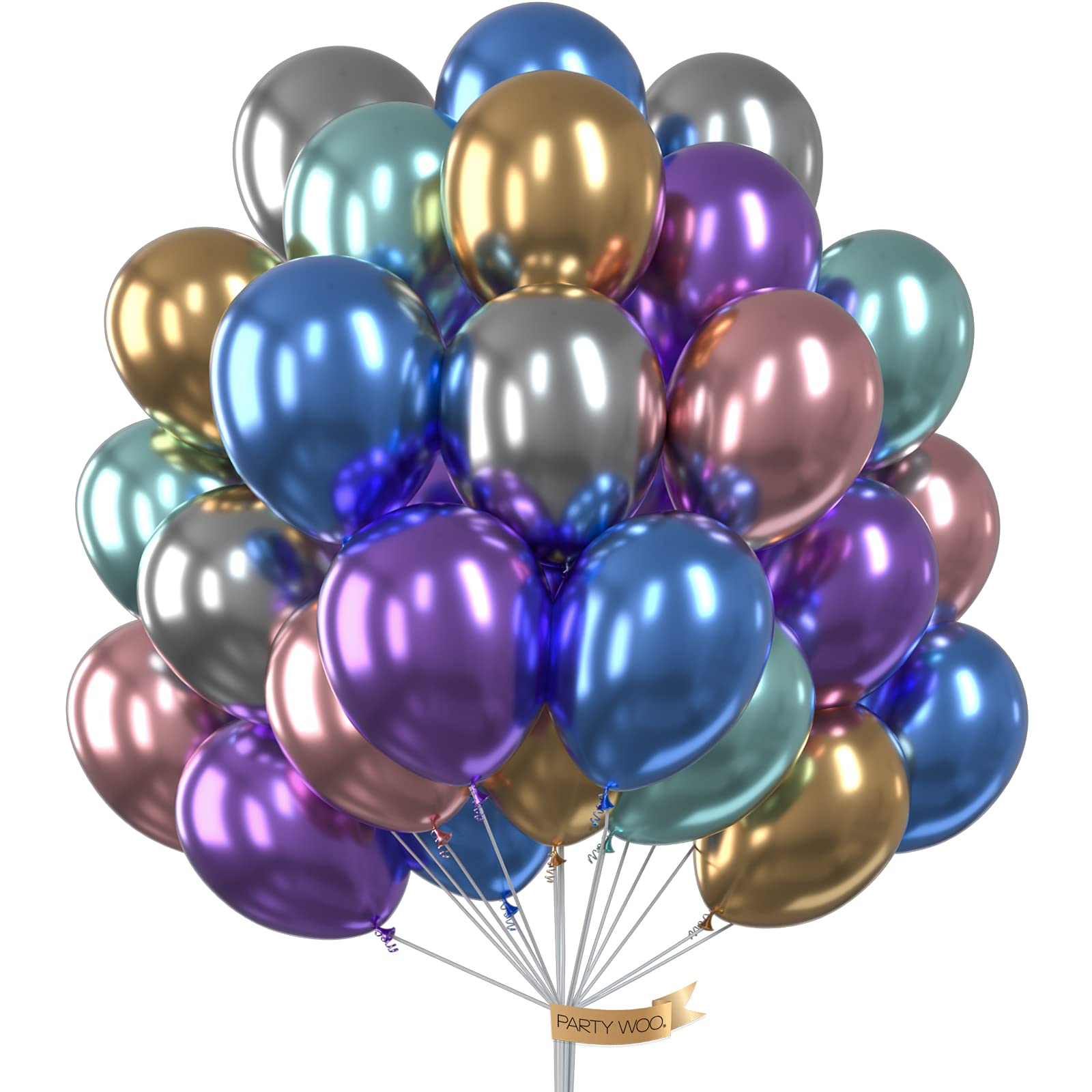 PartyWoo Metallic Balloons, 50 pcs 12 Inch Gold Metallic Balloons Silver Metallic Balloons Blue Metallic Balloons Shiny Balloons for Party Birthday Decorations, Wedding Decorations (PartyWoo32562)