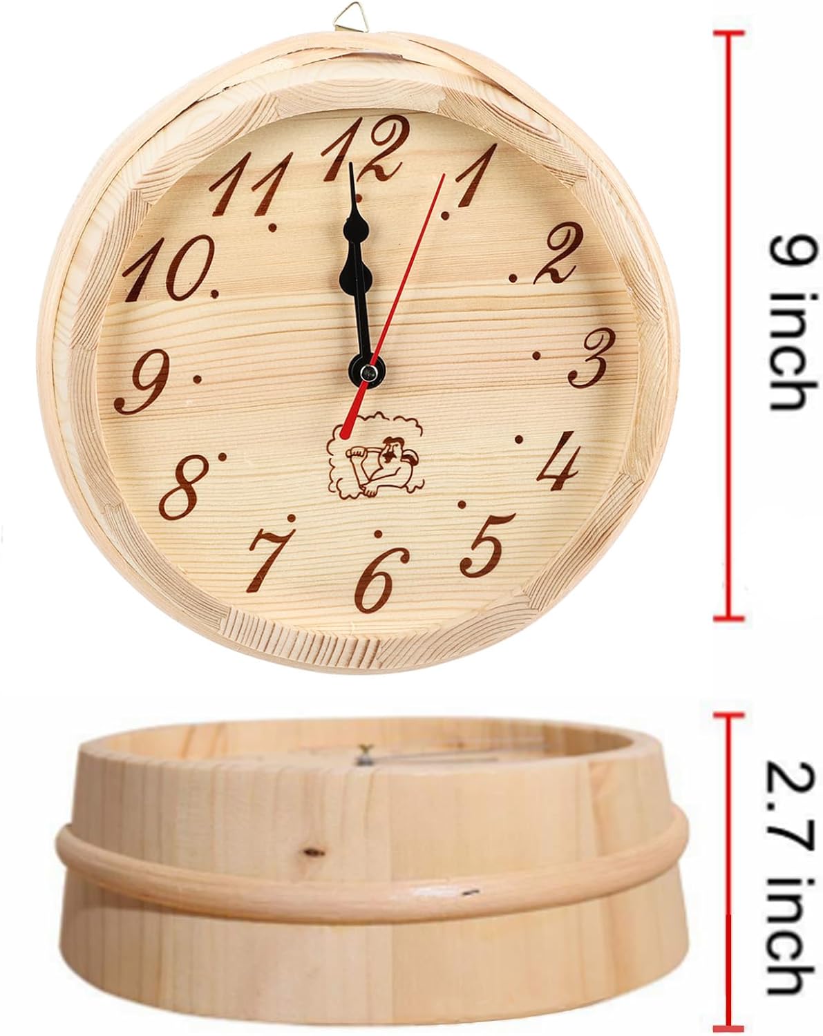 Niiyen Wooden Sauna Clock Steam Room Timer- Simple Wall Timer Sauna Accessory for Home Spas Decor - Analog Clock