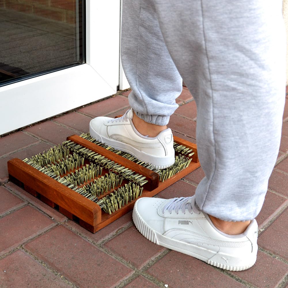 Paillasson Avec Brosses Antidérapant Bois 36x27x5,5cm - Tapis Porte Extérieur Intérieur Avec Brosses Puissantes