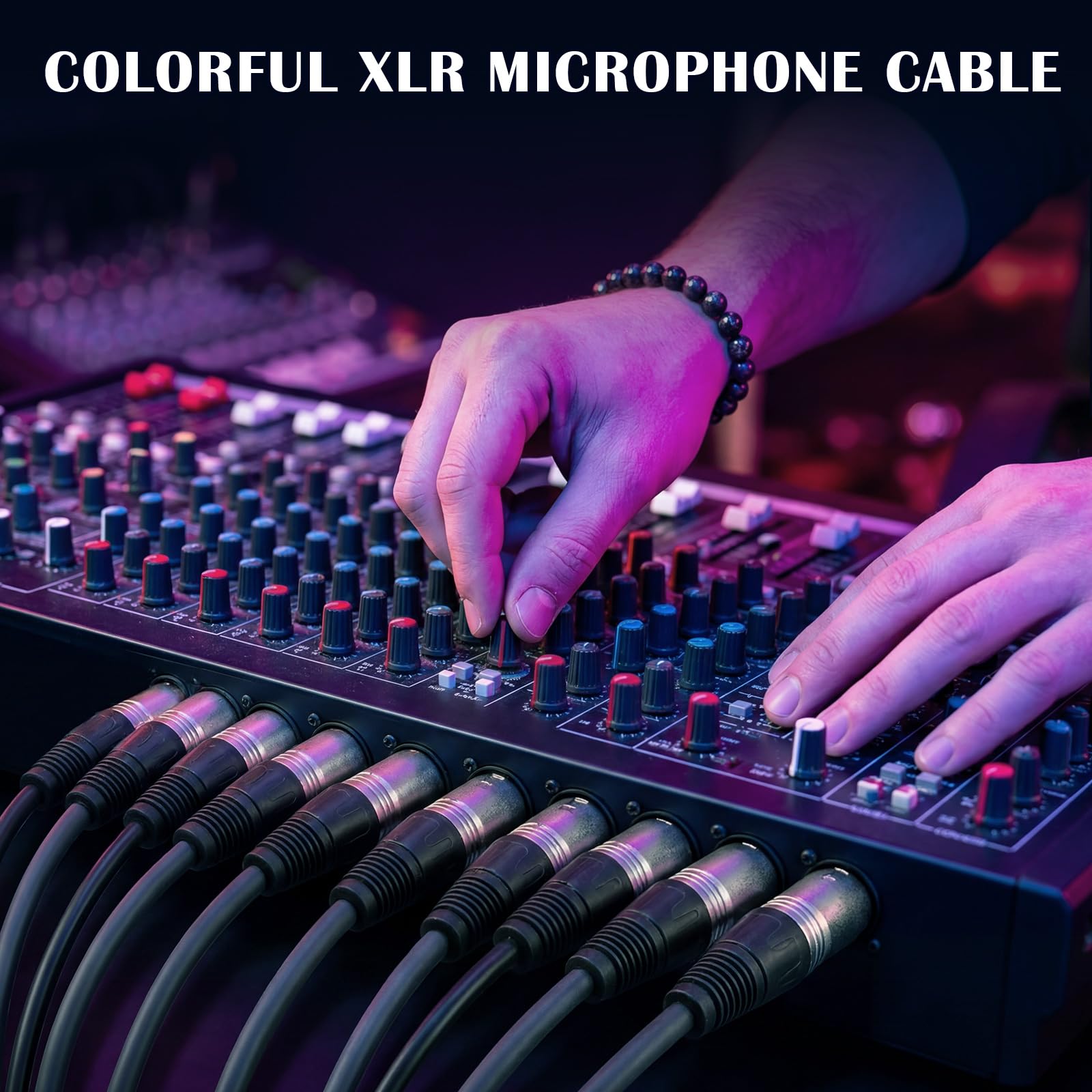 Copkim Confezione da 6 cavi XLR luminosi da 7,6 m, a 3 pin, bilanciati, per microfono, mixer, studio di registrazione, podcast, colore nero