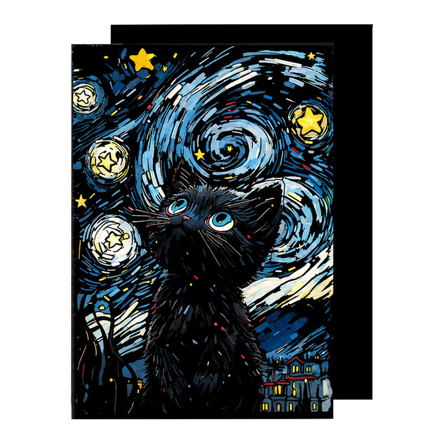 Black Cat Starry Sky Scratch Art for Adults and Kids, Large Size Luminous Scratch Notes Kit with Scratching Tools, Creative Arts and Crafts for Adults & Children