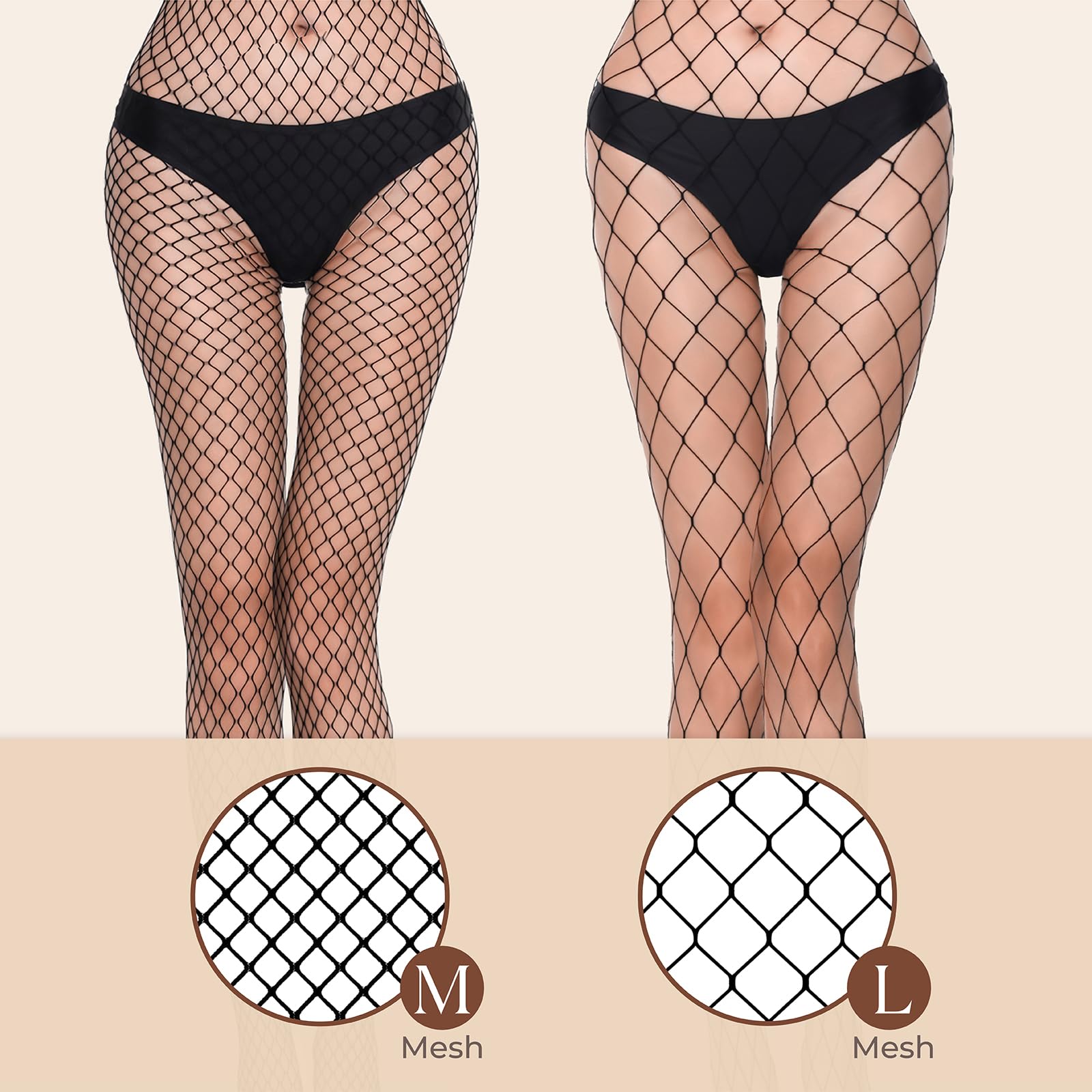 Fishnet Stockings for Women, High Waist Tights Fishnet Stockings, Black Thigh High Pantyhose, One Size Fit All: Black-2 Pair