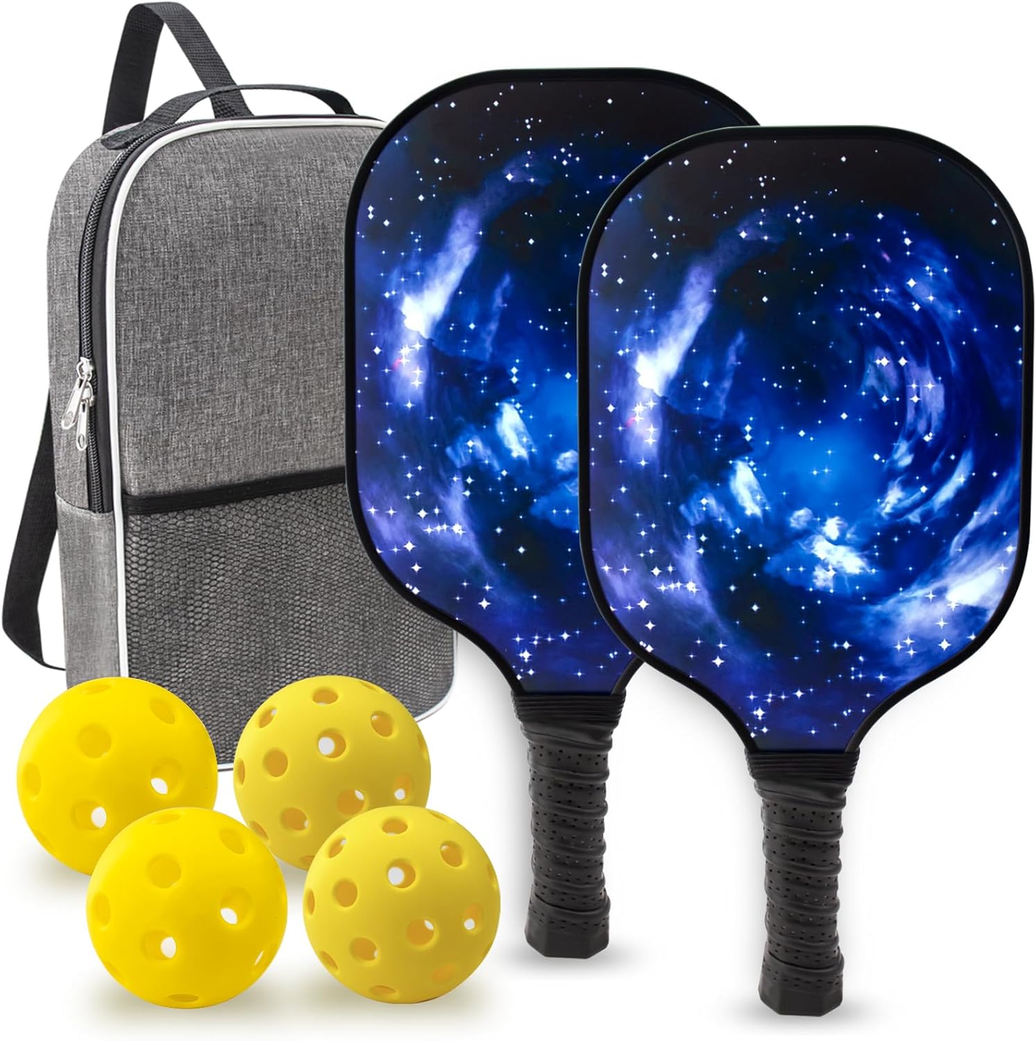 2 Paddles Set Lightweight Rackets with 4 Balls, 1 Sports Carry Bag, Fiberglass Surface Paddles Set Gifts for Men Women Indoor Outdoor Blue
