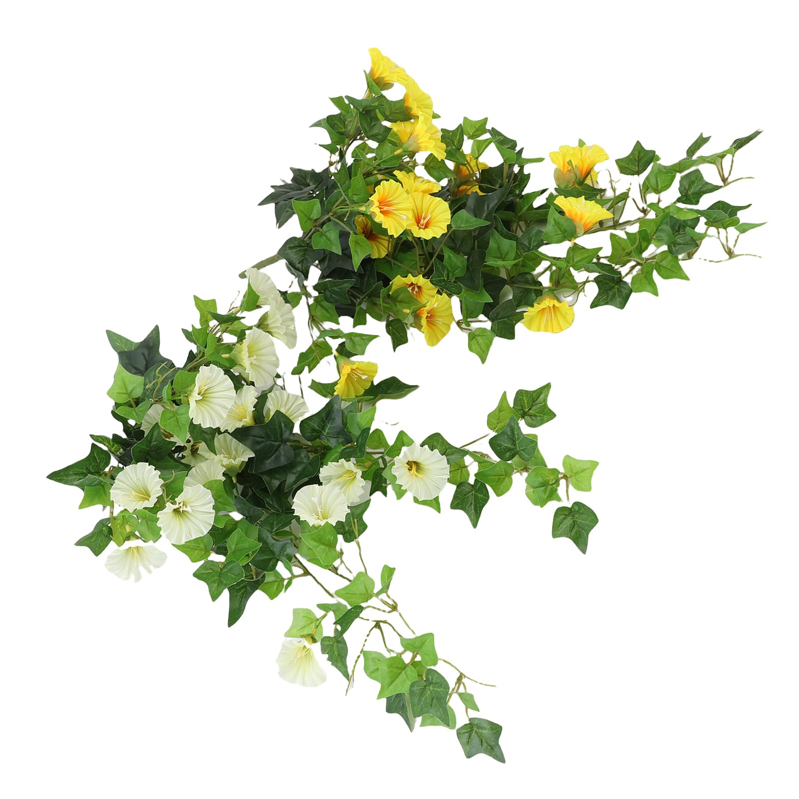 Cocoarm Sztuczna Girlanda z Kwiatów Tkanina i Plastik Sztuczna Wisząca Morning Glory 50 Cm Gradalne Płatki Kształtowane Winorośle na Wesele Patio Balkon Dekoracja ścienna (Biało żółty)
