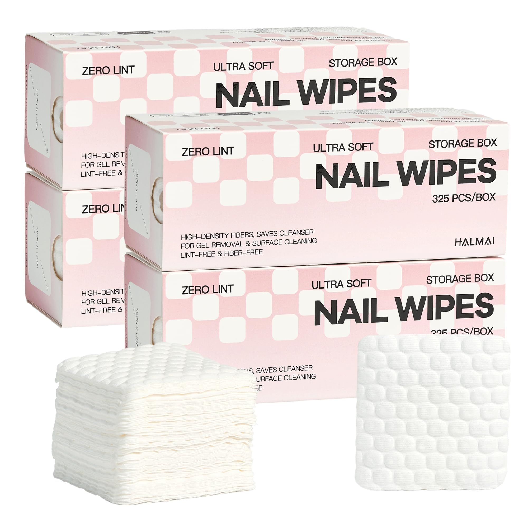 HALMAI 1300 Salviette Unghie Senza Pelucchi, Senza Acetone, Compatibili con Acetone Dischetti Rimuovi Smalto con Water-Lock, Alta Assorbenza, Per Rimozione Unghie Gel & Acriliche