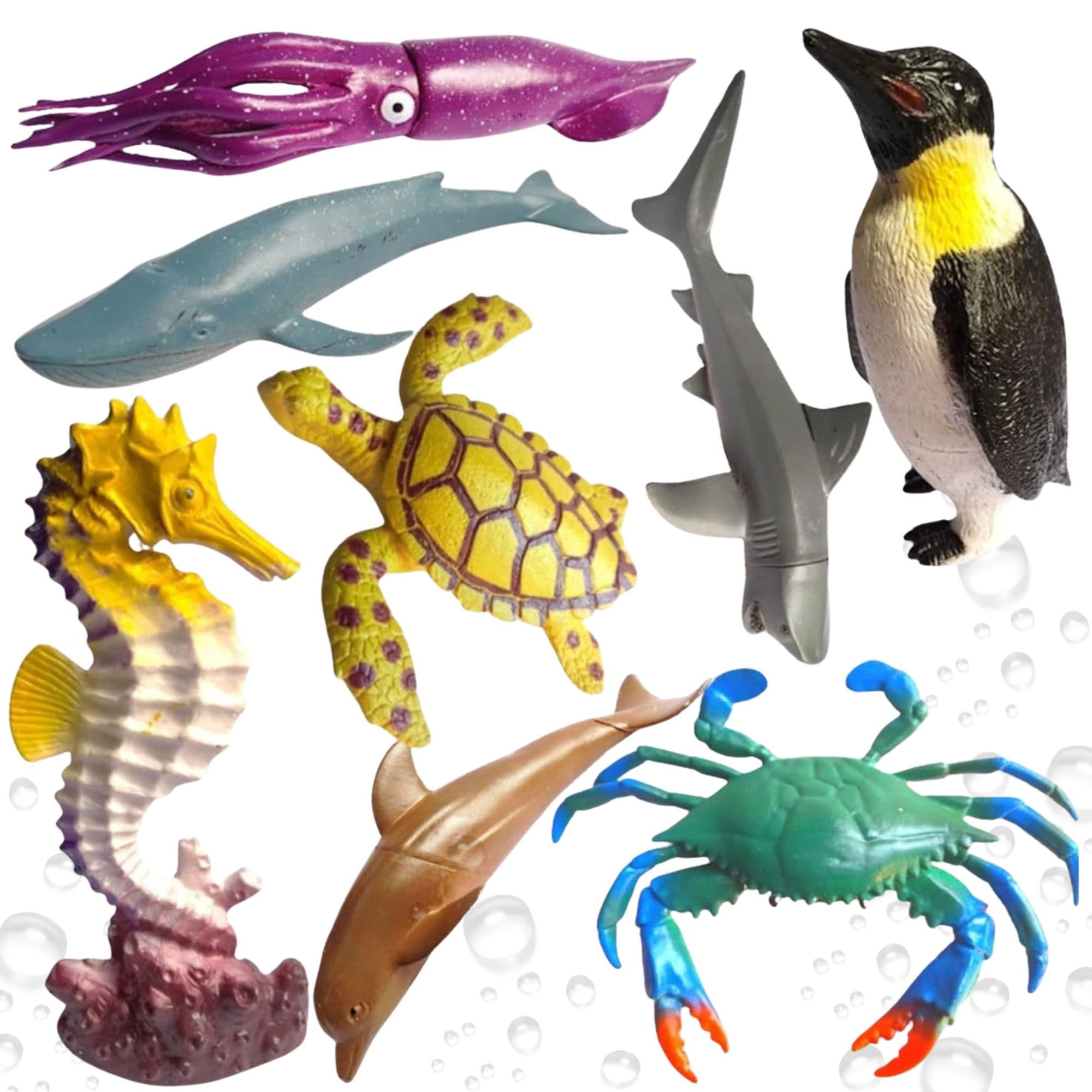 Realistic Sea Animals Figures Toys for Kids 3+ Year Old 10PC Marine Fish Toy Playset Jungle Animal Figurine Big Size Turtle Jelly Fish Dolphin Water Ocean Sea Creatures Animals Birthday Gifts