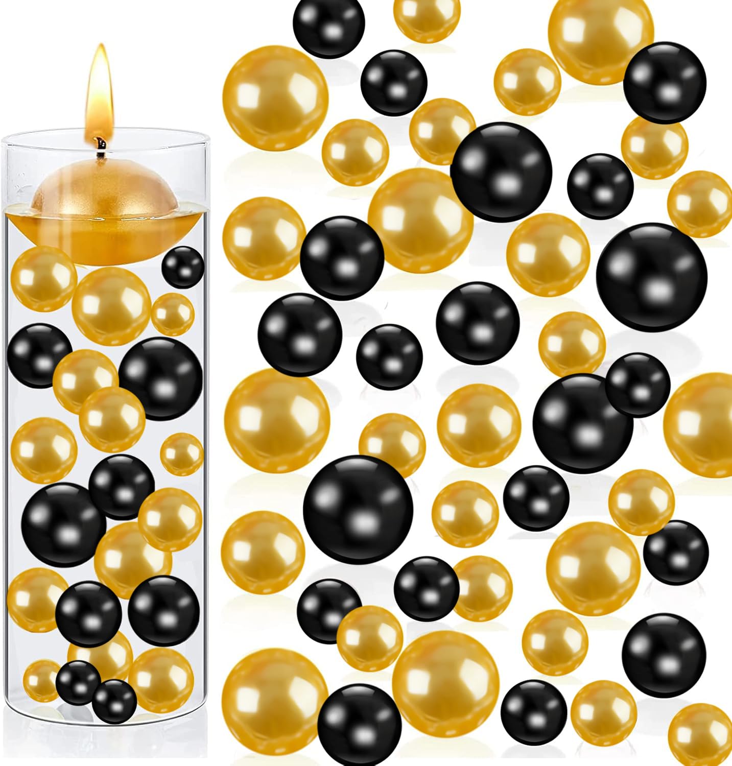 FEICUIBEXI 10150 Pieces Yellow Black Beads No Hole Bead for Vases, DIY Vase Filler Kit Highlight Bead Vase Filler for Centerpieces, Wedding, Birthday, Anniversary, Christmas Centerpiece