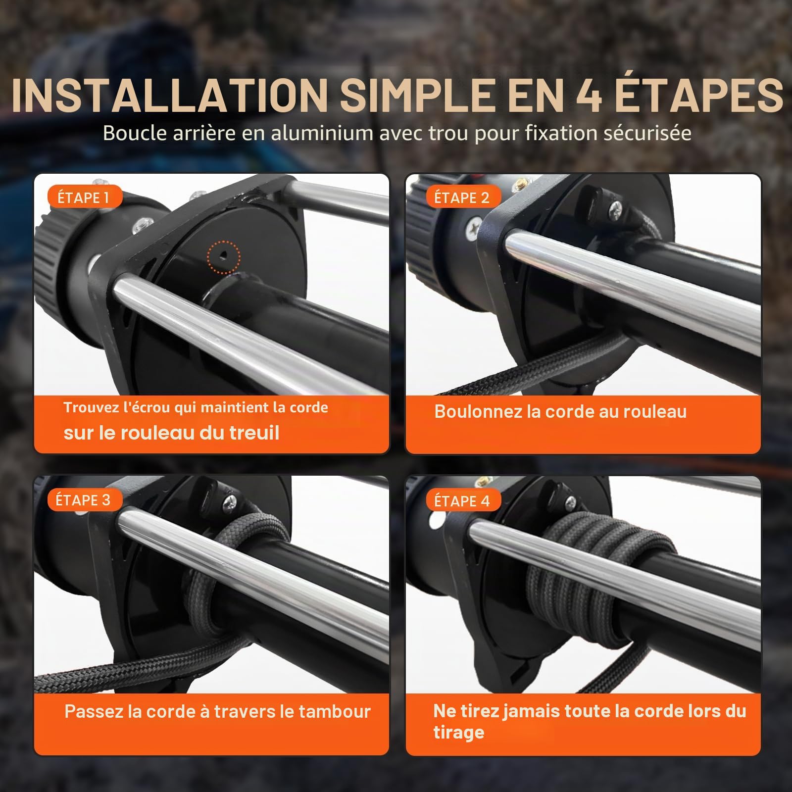VEVOR Corde de Treuil 9,5 mm x 25,9 m Câble Synthétique Résistance Rupture 117,9 KN avec Manchon de Protection, Crochet de Treuil Forgé, Sangle Traction pour SUV, Grand Véhicule Tout-Terrain, Camion