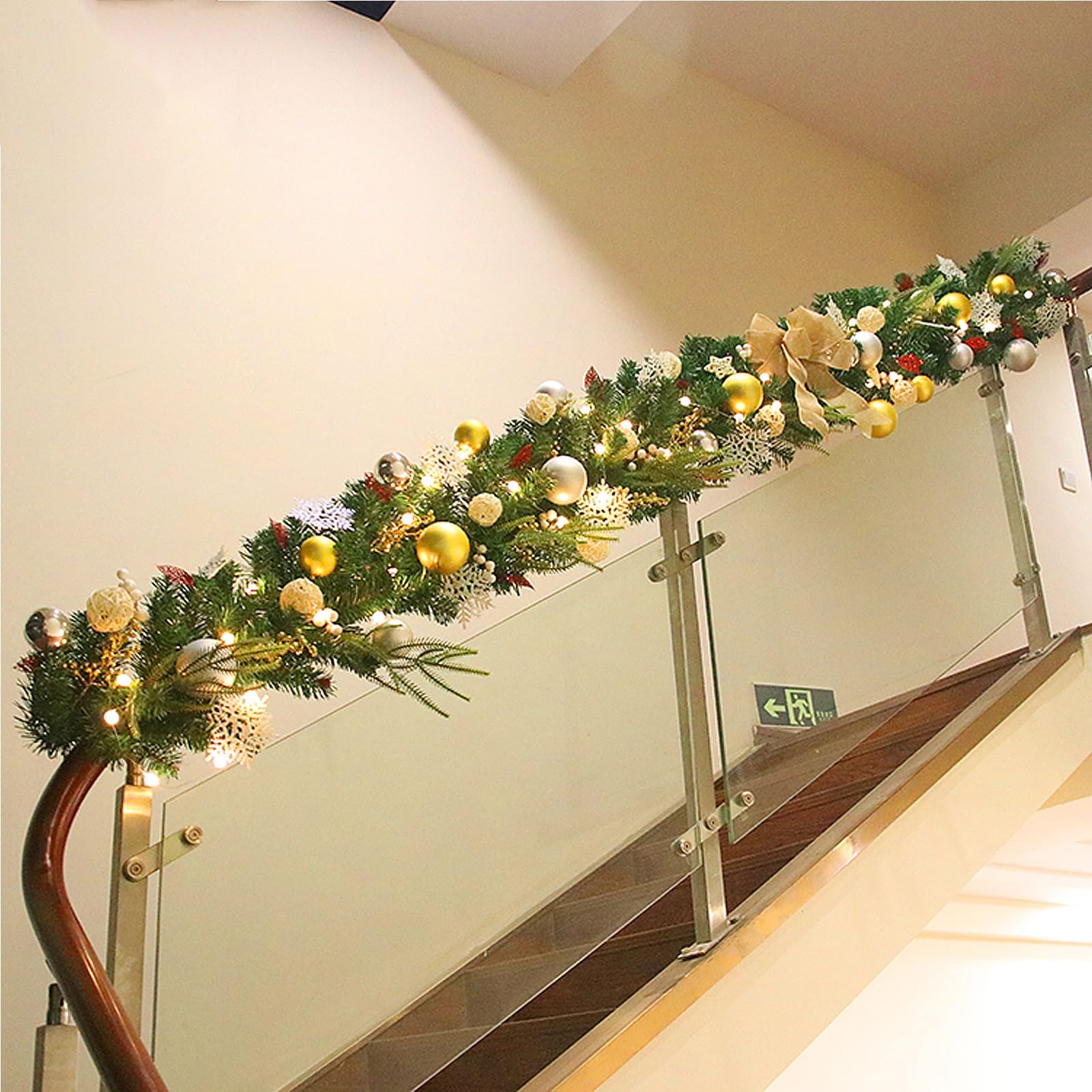 OPFdfhDFH Christmas wreaths, 8. Ft Christmas Garland - Dense Norfolk Realistic Touch Garland- Artificial Rattan for Holiday Mantle Fireplace Table Stairs Home Decor(Gold)