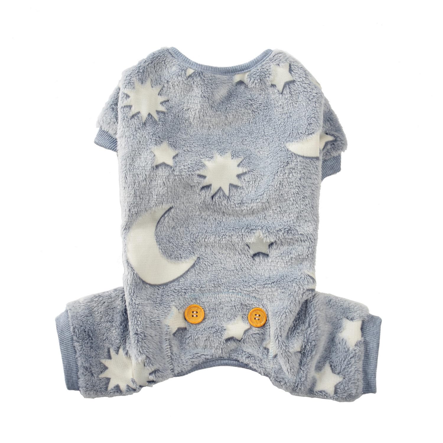 Maigllra Plush Dog Pajamas Glow in The Dark Dog Jumpsuit 4 Legged Onesie for Small Medium Large Dog, Grey Moon M
