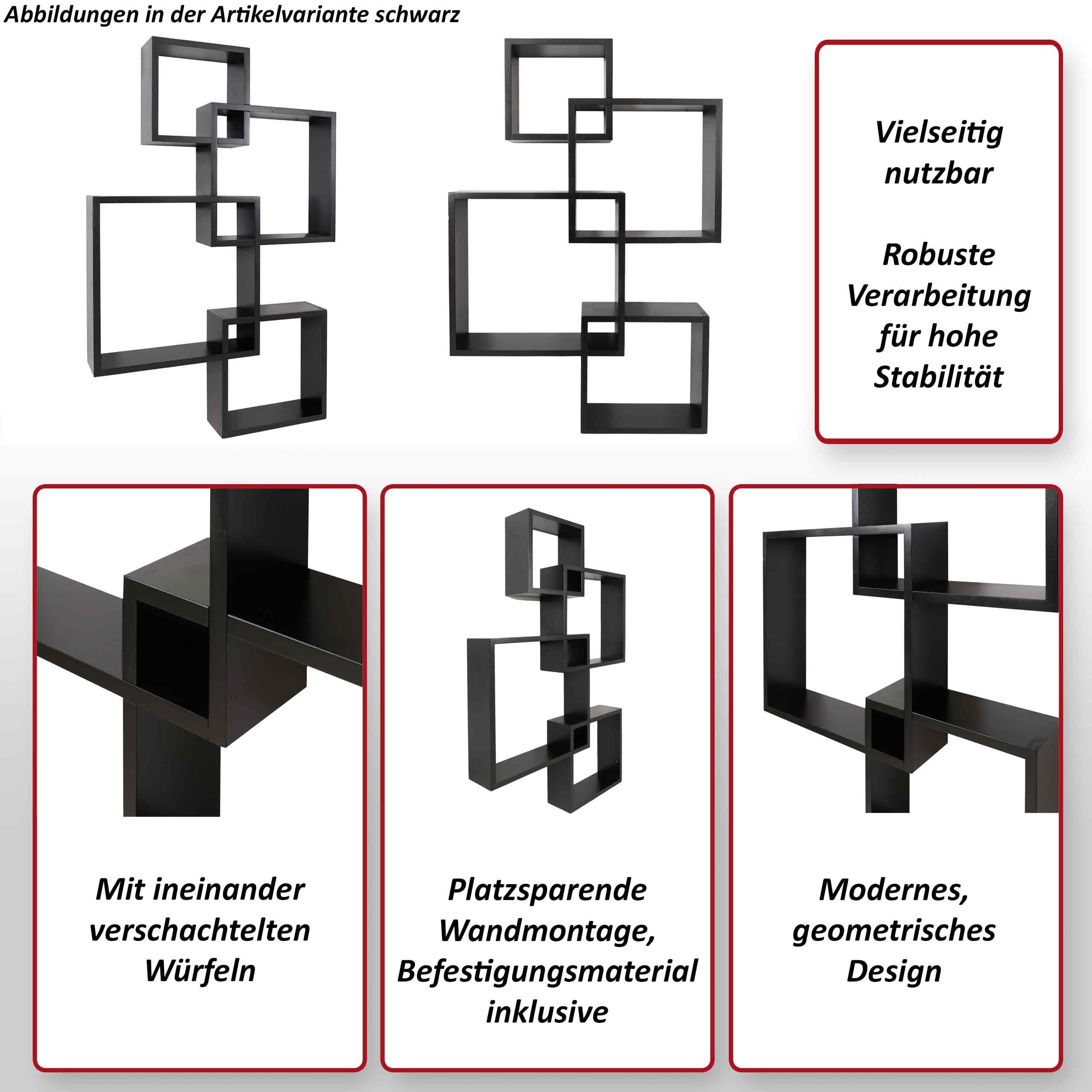Mendler Regał ścienny HWC-P23, regał wiszący, FSC® - biały | Dekoracja ścienna, regał wiszący, regał w kształcie kostki, regał designerski, 4 półki
