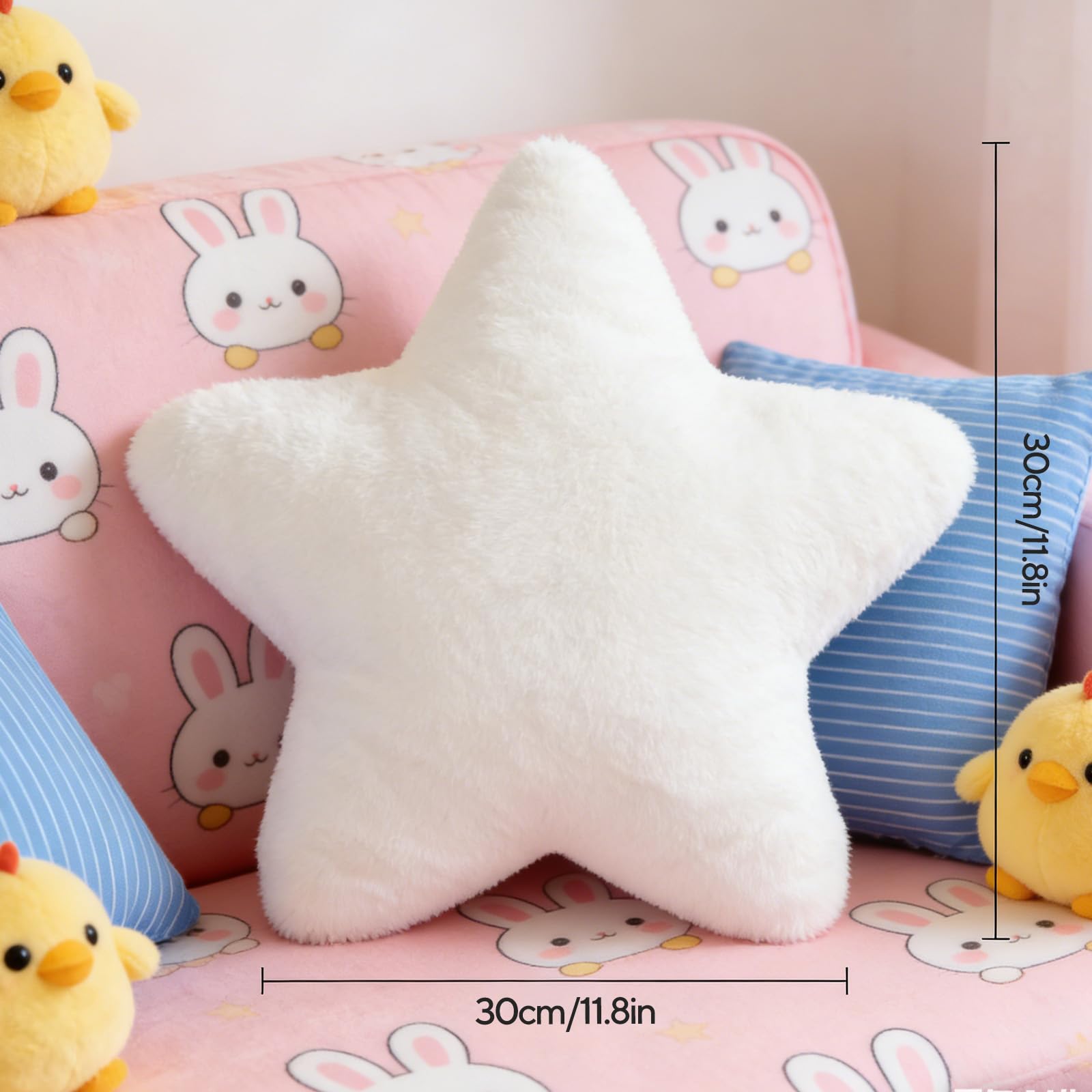 Coussin en peluche - Coussin décoratif en forme d'étoile pour enfant fille et garçon - Blanc - 30 x 30 cm