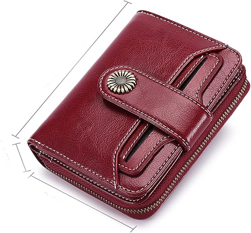 Miniatura 4 de Carteras de moda de cuero genuino para mujer, carteras cortas de piel vacuno con cadena, lindo monedero pequeño monedero monedero cartera para