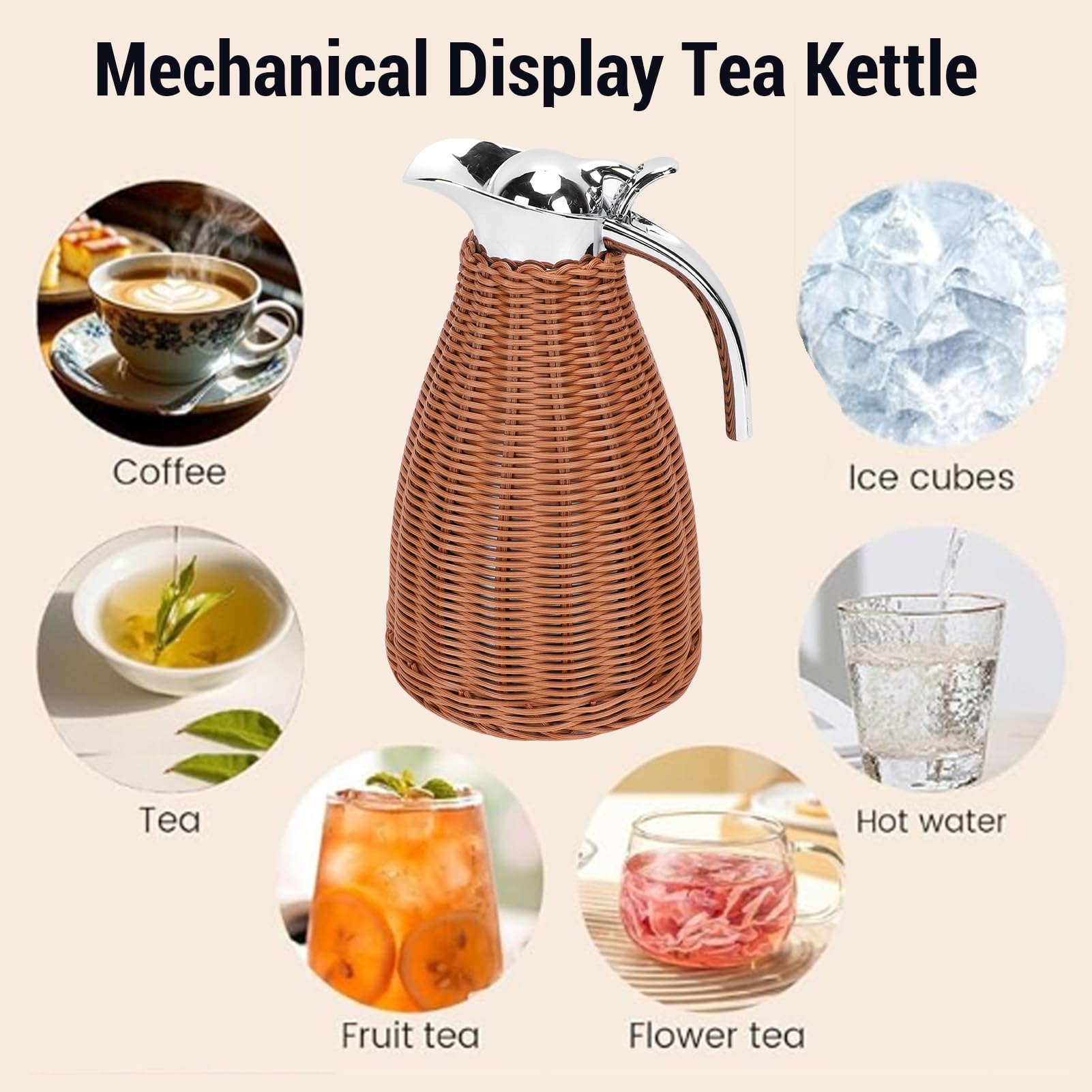 ViaGasaFamido Caraffa Termica per caffè in Acciaio Inossidabile da 1,5 Litri Caraffa Termica a 3 Pareti Isolata a Triplo Strato per Bevande Calde e Fredde (BROWN)