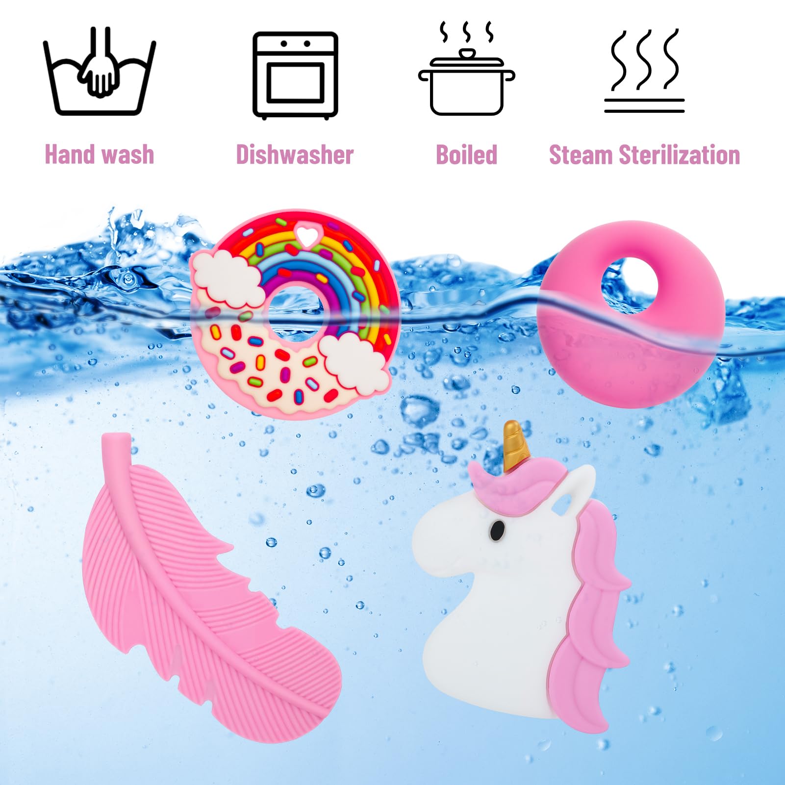 4 Pack Sensory Chew Necklaces,Silicone Oral Motor Chewy Toys for Kids Boys Girls Teething,Anxiety,Biting Needs,Includes Unicorn,Donut,Feather&Circle Pendants - Image 3