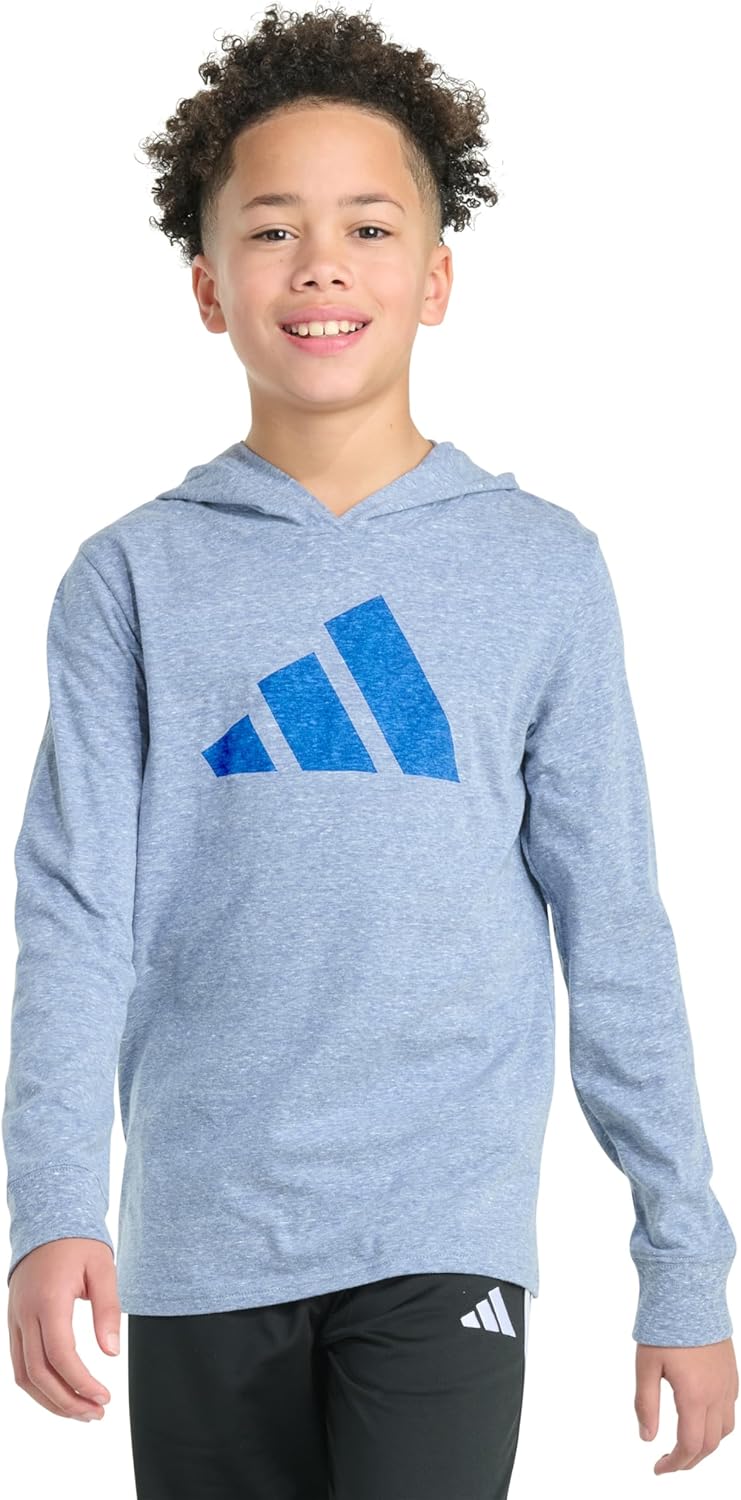 adidas boys Long Sleeve Hooded Snow Heather Tee