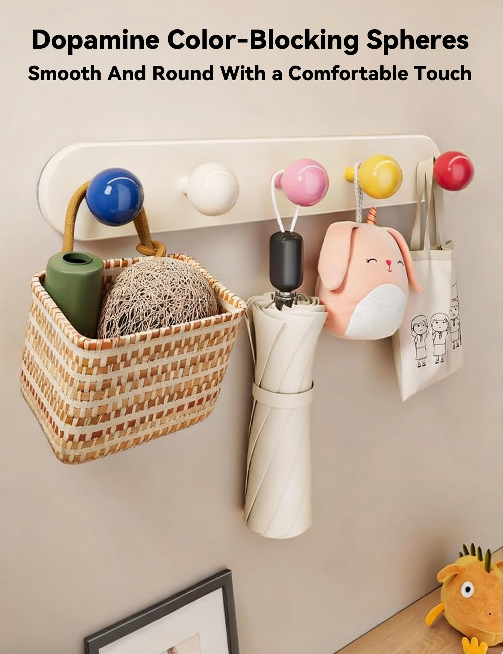 Kleiderhaken Kinder Garderobenhaken, Wandhaken Selbstklebend, Wand Hakenleiste mit 5 Haken, Hooks for Kids Room, Bunt