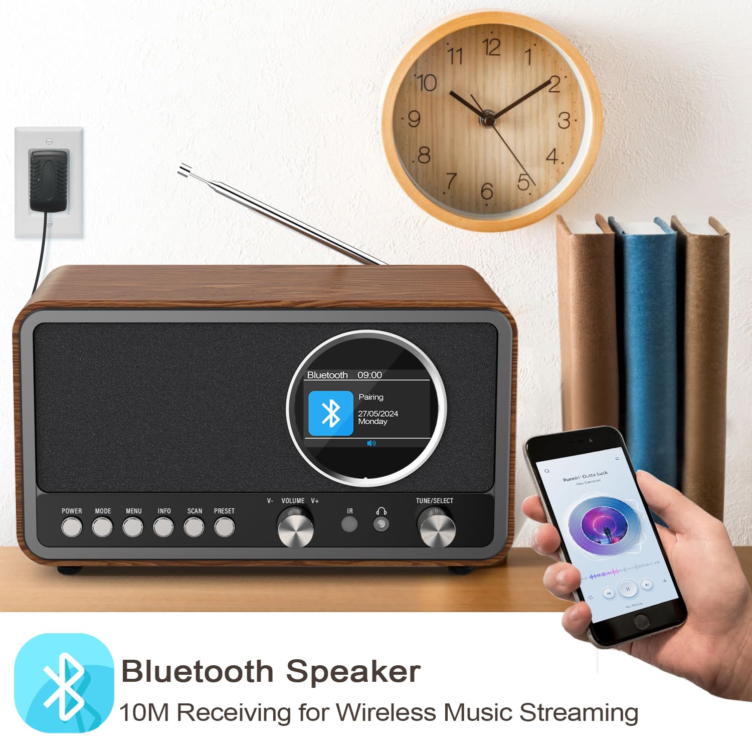 Radio portatile DAB+ FM Monodeal con 60 preset, sveglia e altoparlante HiFi 5W