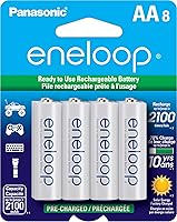 Panasonic Eneloop AA Rechargeable Batteries 8-Pack: 2100 Cycles, Pre-Charged NiMH, 70% Charge Retention 10 Years