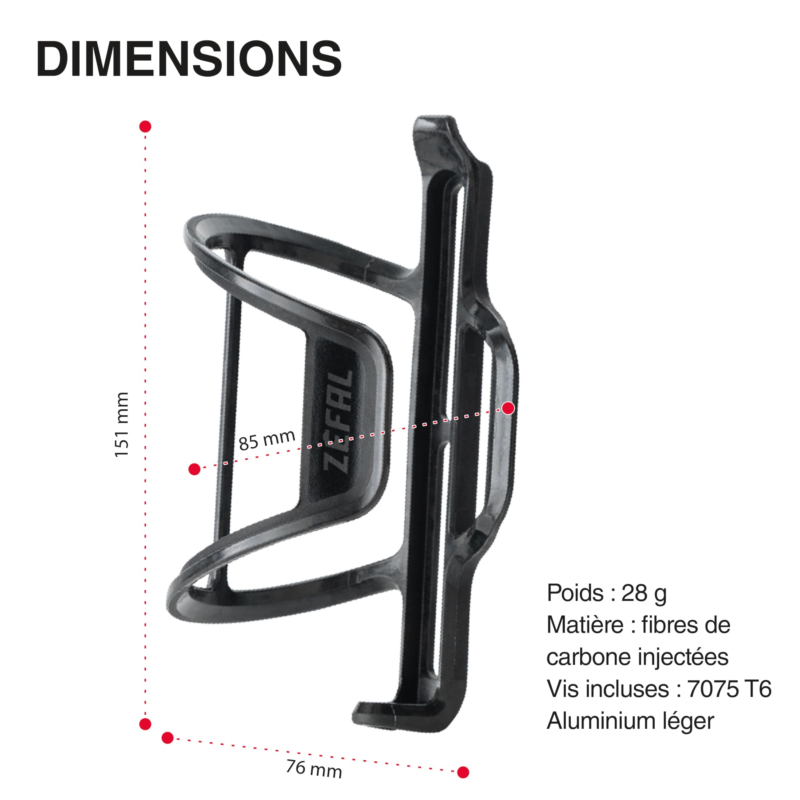 ZEFAL Pulse S2 à Droite - Porte Bidon Vélo à Ouverture Latérale - Porte Gourde Velo Légère - Porte Bidon VTT ou Vélo de Route en Fibre de Carbone - 28 g - Fabriqué en France, Noir