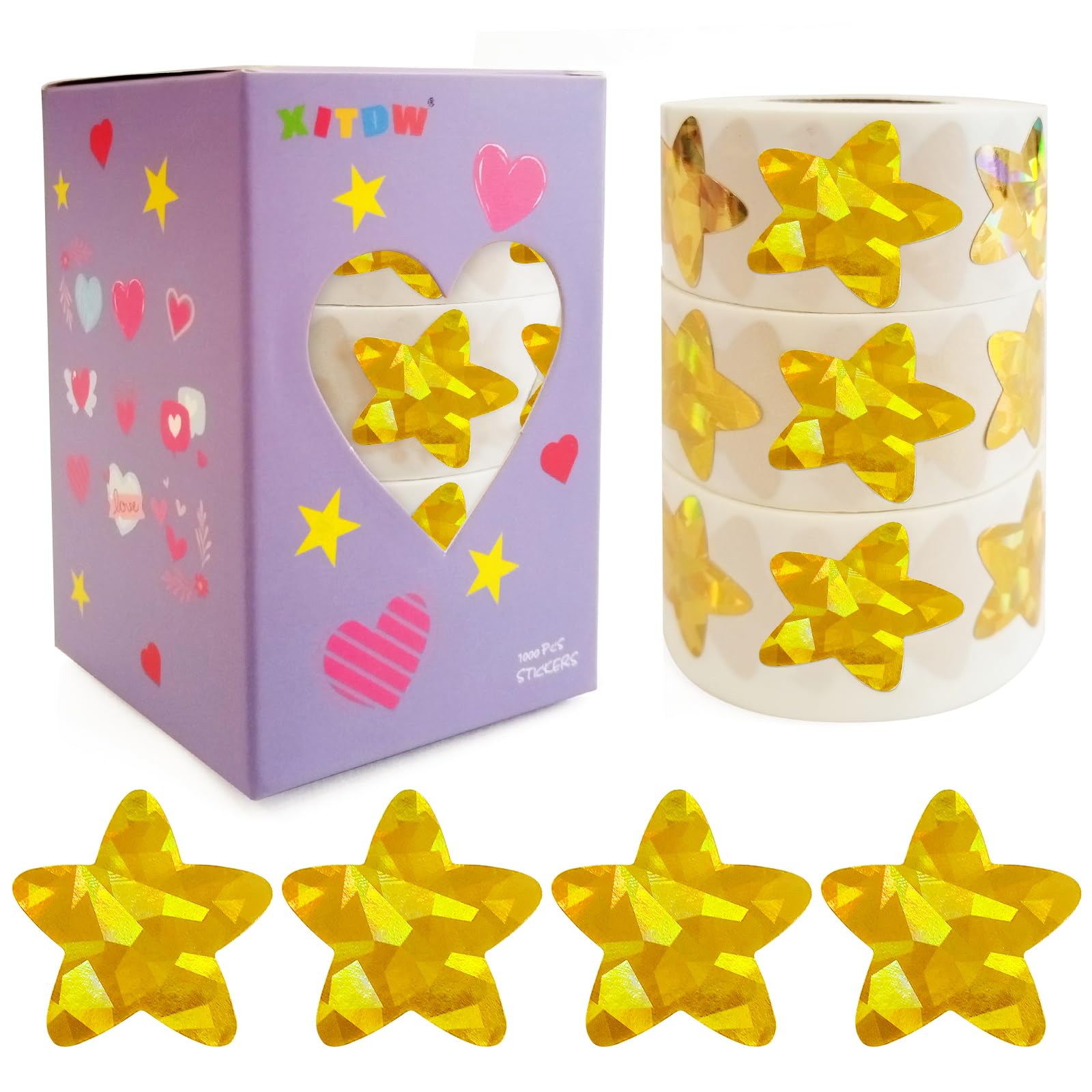 3 Rolls Gold Star Stickers,1500Pcs Holographic Shiny Metallic Foil Star Stickers for Kids Reward, Student Planner and School Classroom Teacher Supplies