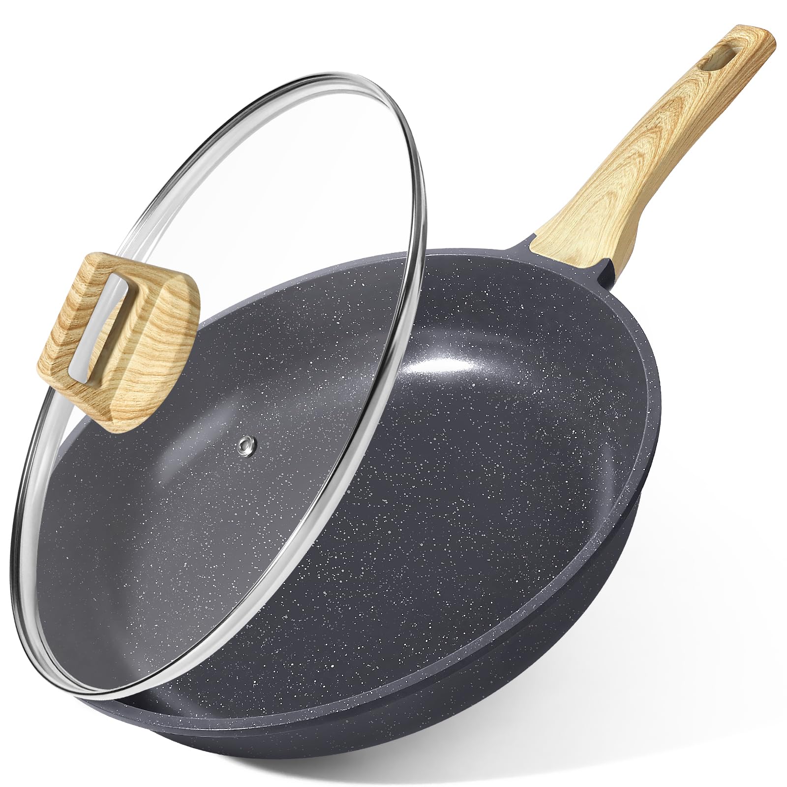 GiPP Padella Antiaderente in Ceramica con Coperchio – Padella Sana e Atossica da 28 cm, Compatibile con Induzione, Senza PFAS e PFOA, Lavabile in Lavastoviglie(Grigio,28cm+Coperchio)