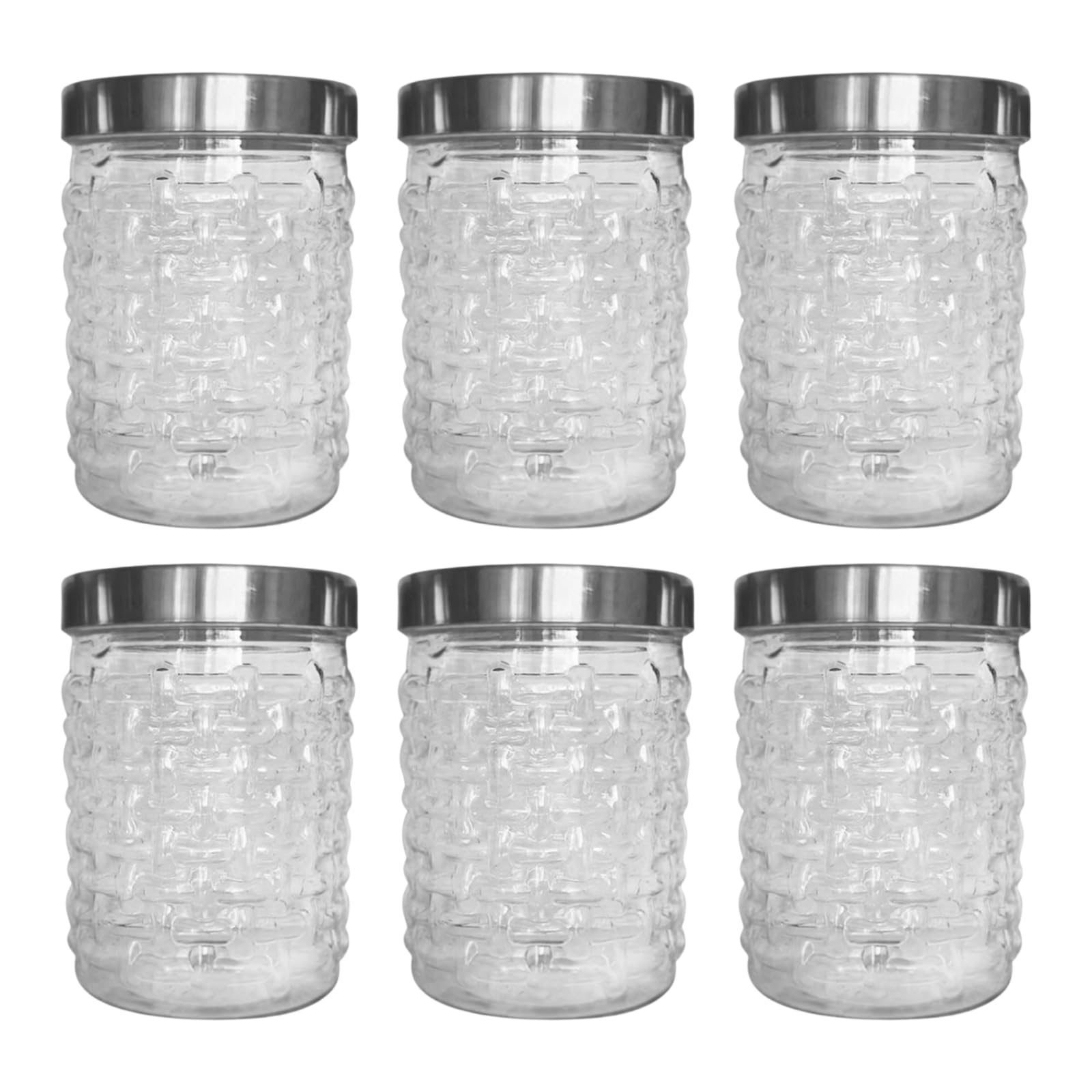 QUANTA Plastic Jar with Silver Lid – Clear Airtight Reusable Storage Container for Kitchen, Crafts, Classroom, Pantry, Juice, Snacks & School Organisation (6, Transparent, 750ml)