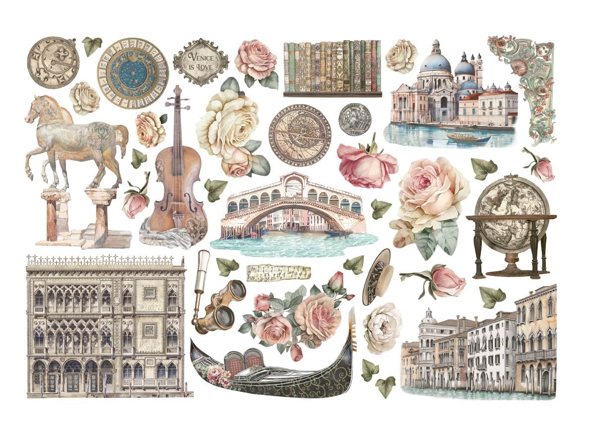 Stamperia - Ephemera for Scrapbooking, Albums, Card Making, Bullet Journalling and More, Adhesive Paper Cut Outs, Easy to Apply, Perfect for Hobbies, Crafts, and Gifting (Venice, City of Art)