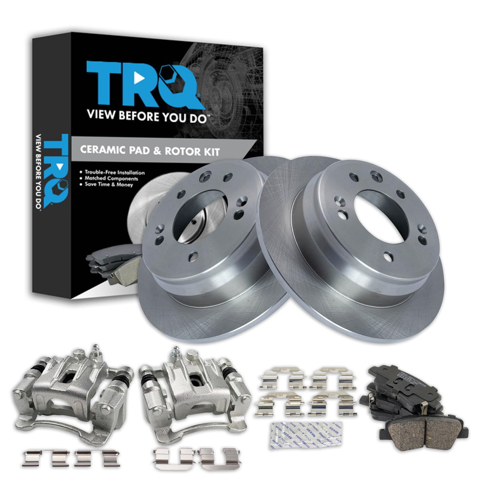 TRQ Rear Brake Pad and Rotor Set Ceramic Rotors Calipers