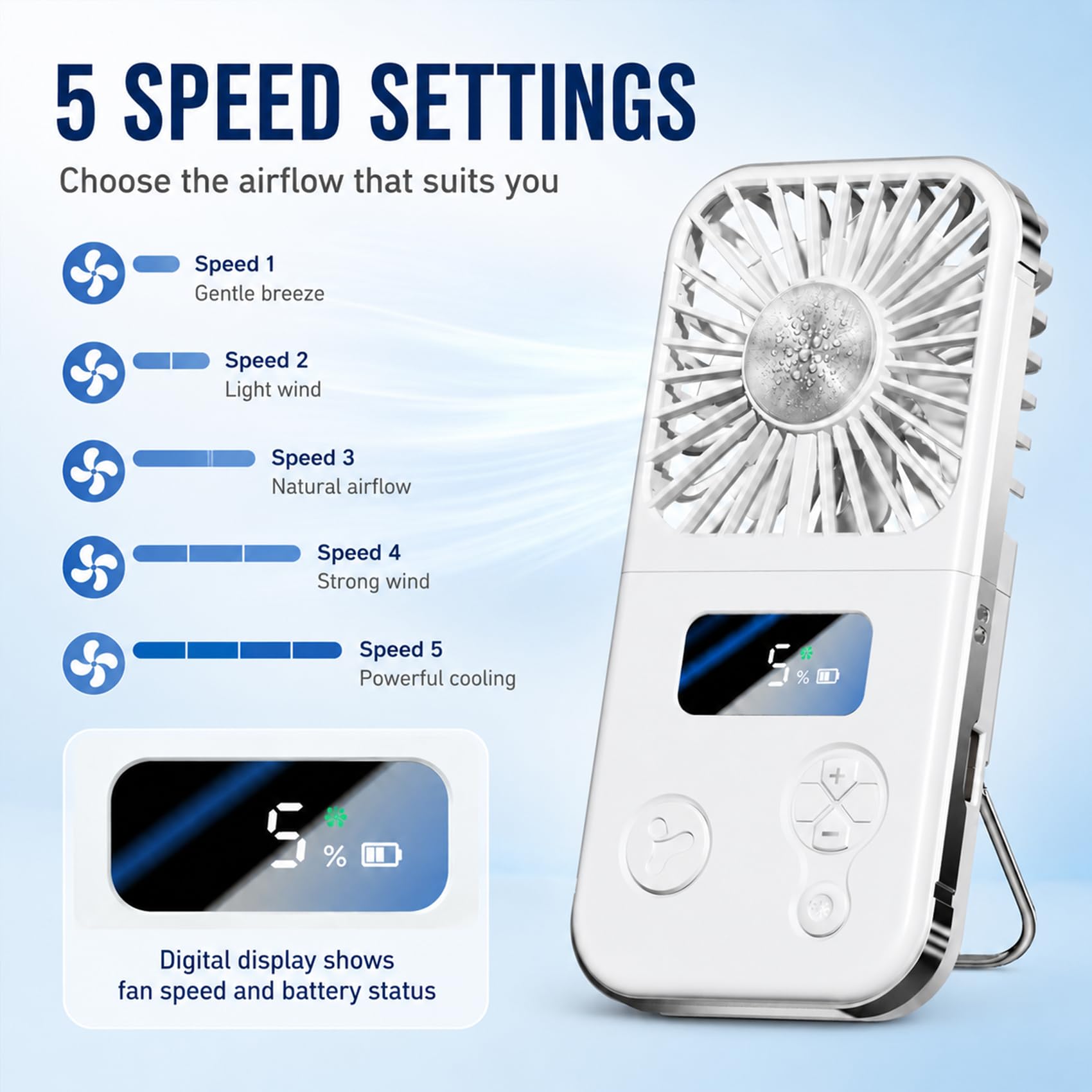 Handheld Fan Rechargeable, Portable Mini Fan with Ice Cooling Plate, 199 Speeds Foldable Hand Held Fan - Image 4