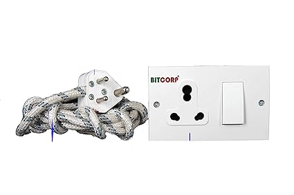 Extension Board Heavy Duty Box 6A 16A 20A with Thermal Protection 1 Way Socket 1 Switch (2000W) Surge Protection with 8 Meter Long Cable Cord Wall Mount (White)