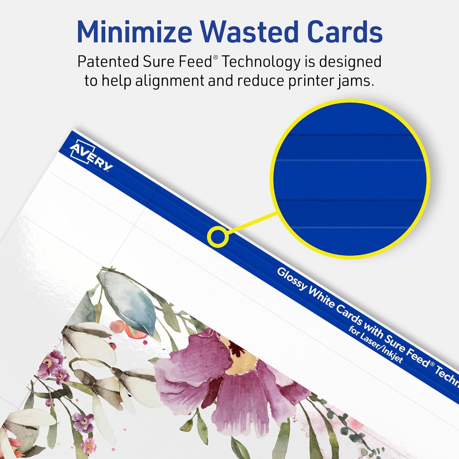 Avery Printable Rectangle Cards, Sure Feed Technology, 4" x 6", Glossy White Cardstock, Print-to-the-Edge, Laser/Inkjet, 50 Total, Great for Postcards and Thank You Cards