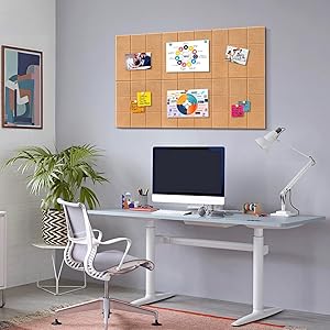 Uoisaiko Bulletin Board 6 Pack Large Pin Board 11.8" x 11.8", Felt Board Tiles with 30 Push Pins Alternative to Cork Board for Wall Damage-Free, Self Adhesive Notice Board Memo Board for Home Office