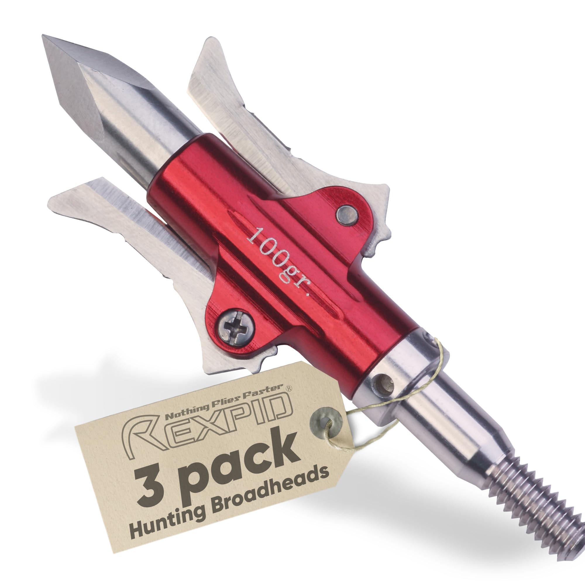 Rexpid II Mechanical Broadheads 100 Grain, 3 Pack - 2 Blades Hunting Arrows Heads, Open on Impact, 1-1/2” Cut Arrow Tip for Compound Bow
