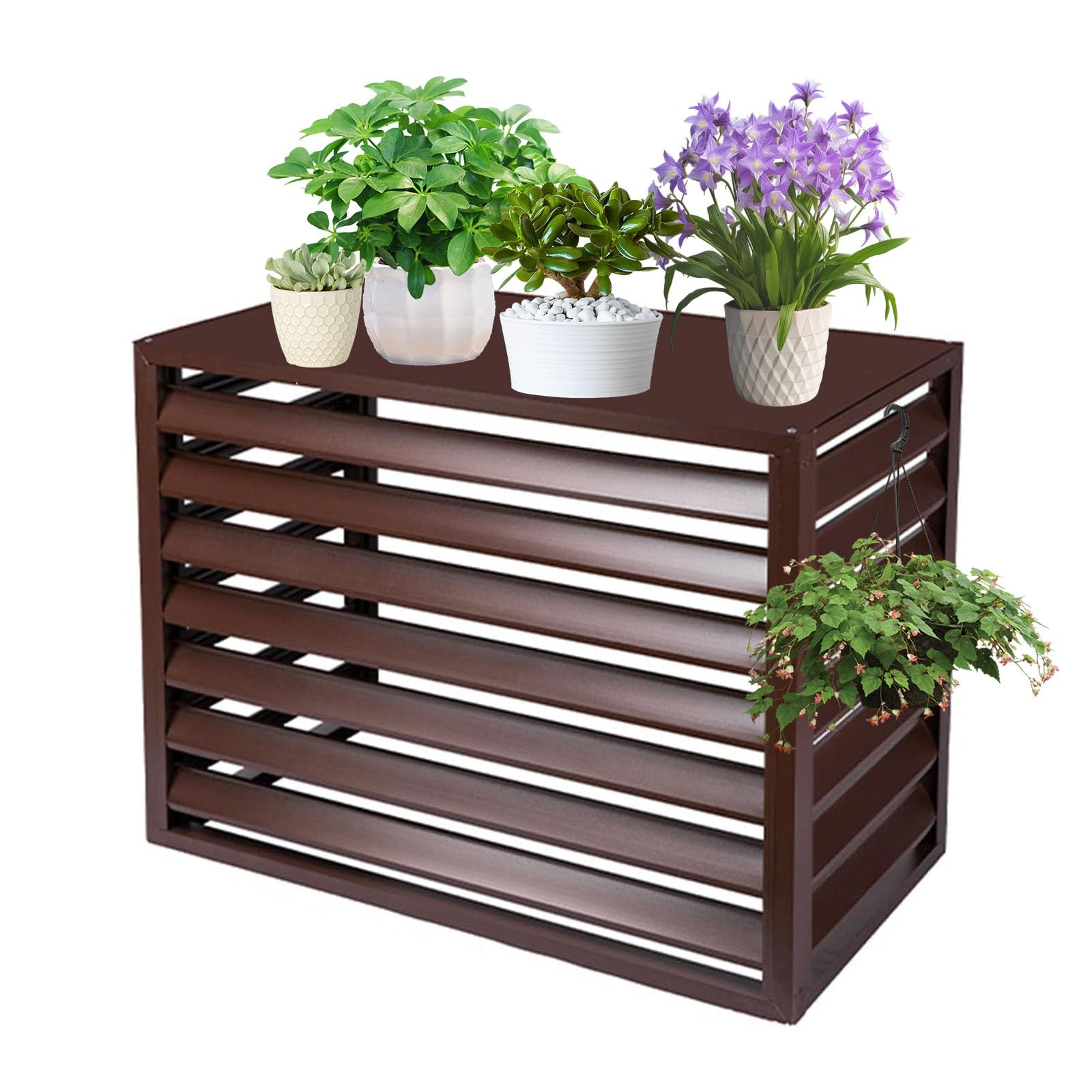AYCDL Decorative Privacy Screen for Air Conditioner, Noise Reduction and Anti-Theft Fence Panels,Brown-2-3P