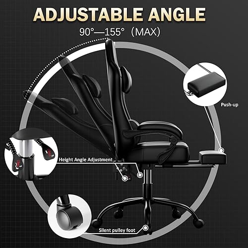 Miniatura 7 de Silla ergonómica para juegos con reposapiés, sillas de videojuegos de piel sintética para adultos, silla reclinable de oficina con soporte lumbar