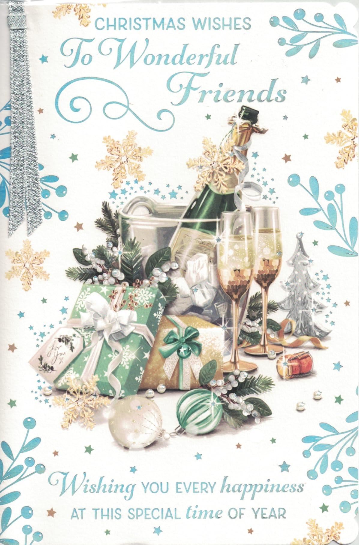 Friends christmas card. Traditional festive xmas theme. 9 x 6 inches.