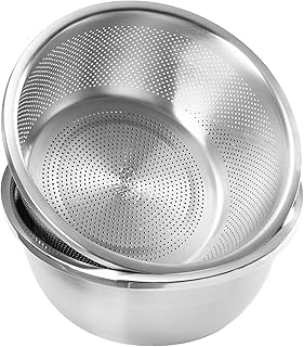 Colander and Bowl Set 2.3QT (2-in-1) - Thickened 304 Stainless Steel Kitchen Strainer Bowl for Fruit, Pasta, Vegetables, Rice - Heavy Duty, Induction Cooker & Dishwasher Safe