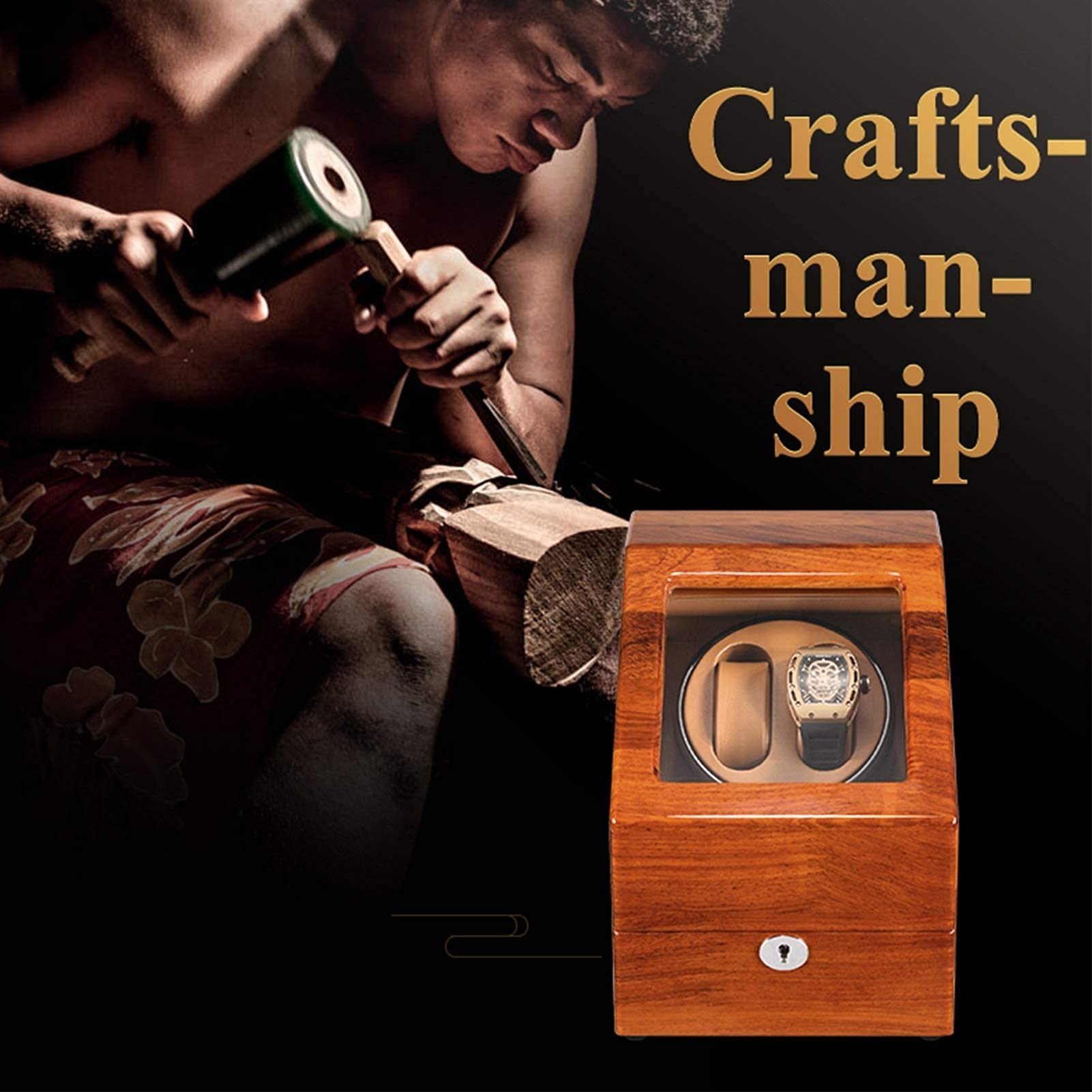 WXKAGF Boîte de Remontoir de Montres et Bijoux pour 2 + 3 Montres automatiques, boîte de Rangement de Montres en Bois Massif, Prend en Charge Le Chargement USB Silencieux (Machine à Enrouler)