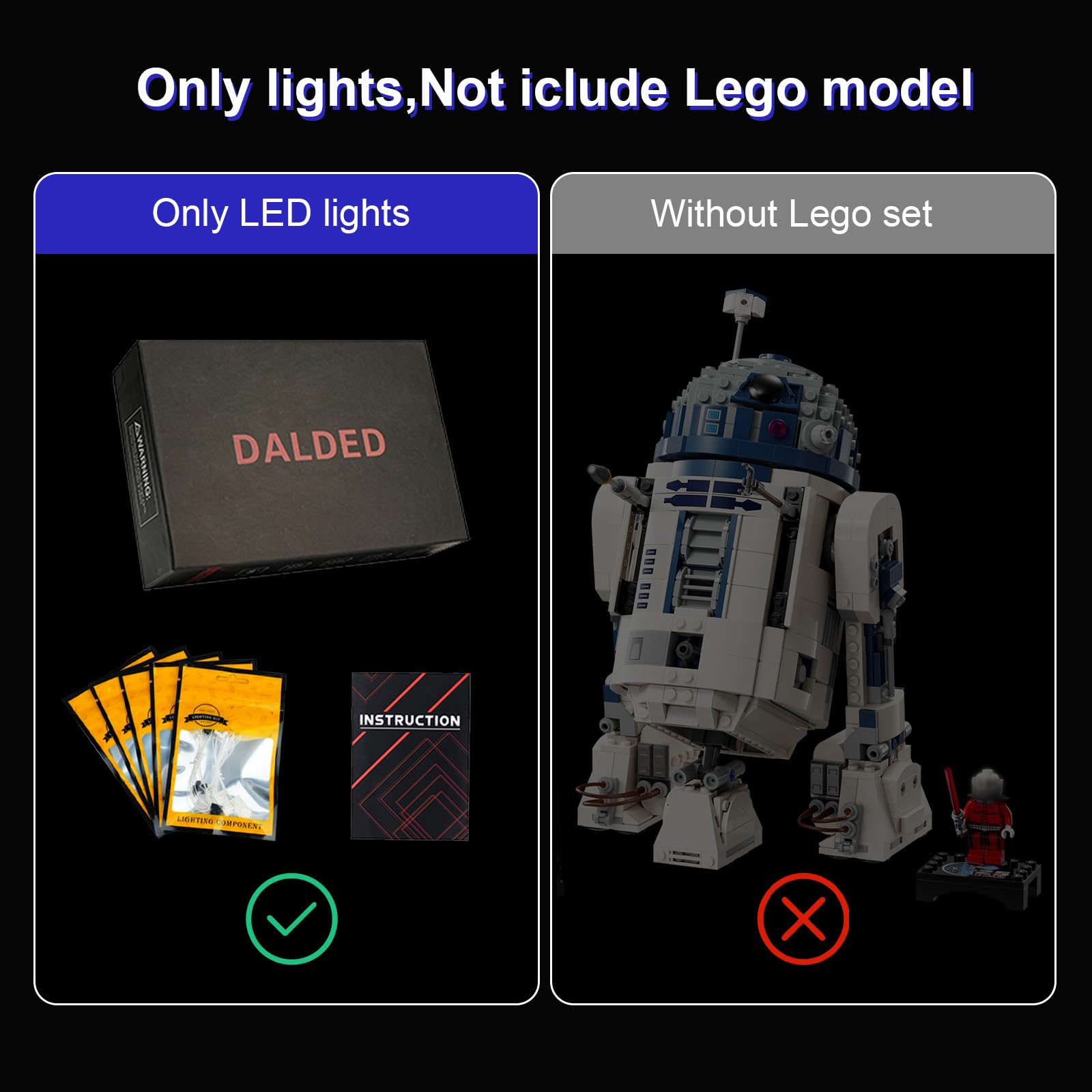 DALDED LED Lighting Kit for Lego Star Wars R2-D2, LED Light Compatible with Lego 75379 Building Block Models - NOT Included The Model Set