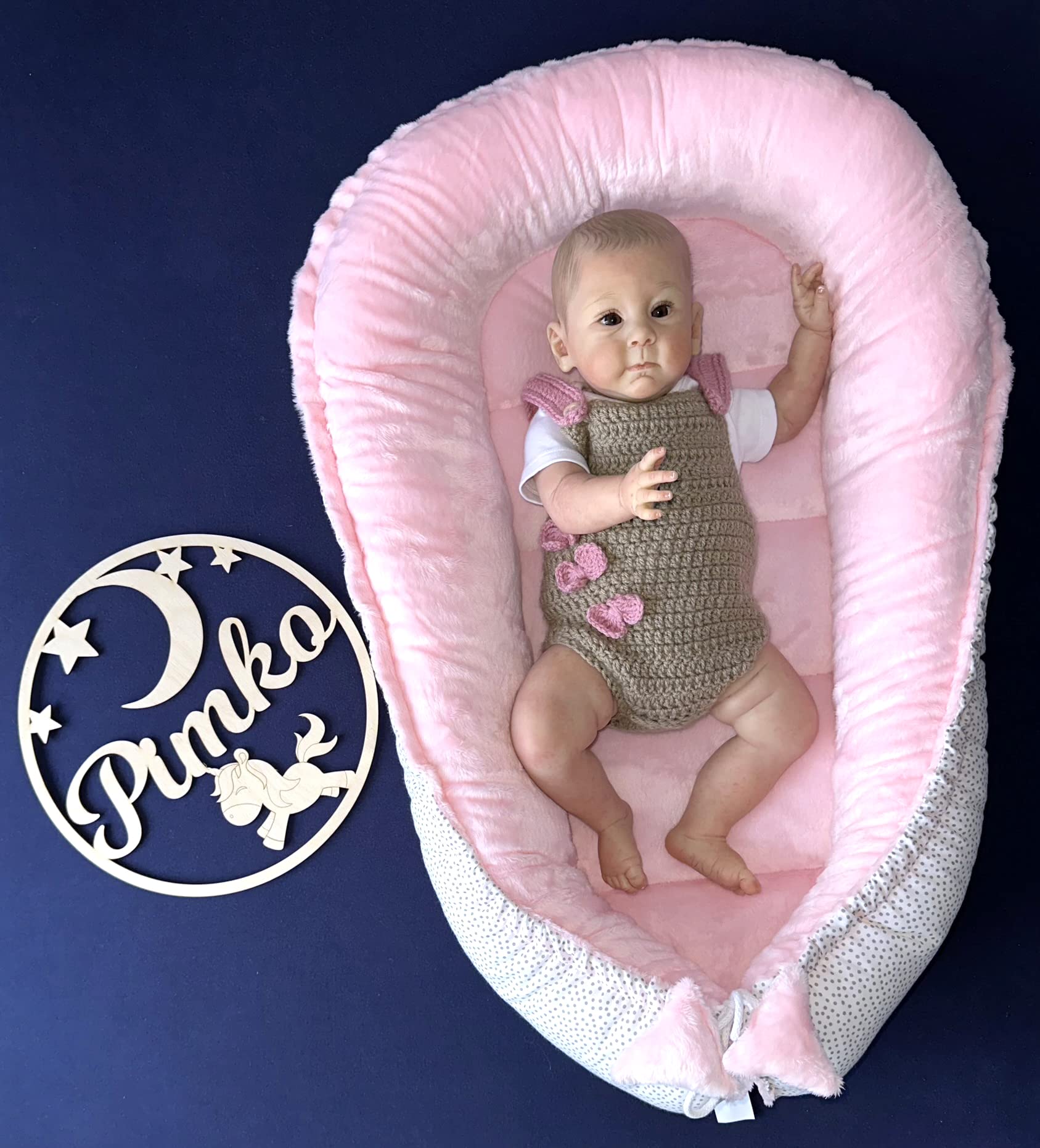 PIMKO Nido neonato - Riduttore lettino Bozzolo Neonati riduttore culla Cotone 90x55 cm ultra morbido, peluche rosa