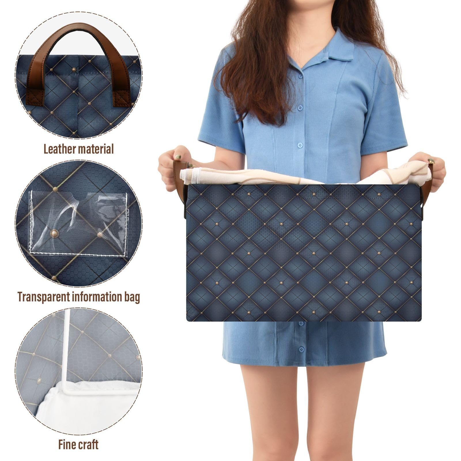 KLL Canastas de almacenamiento de rejilla azul medianoche para estantes con asas, cubos de almacenamiento para organizar ropa, jeans, libros, paquete de 2 cajas organizadoras para armario