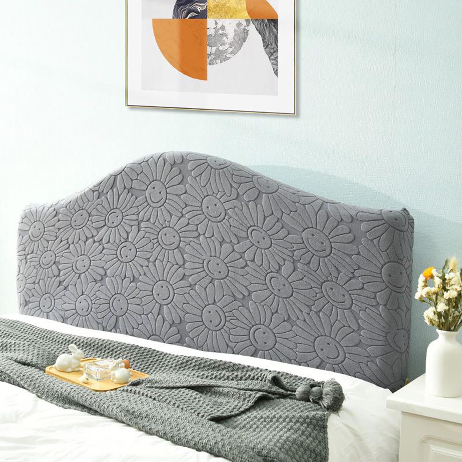 Stretch Headboards Cover/Slipcover Single/King/Double Bed Headboard Protector Grey Backrest Cover All-inclusive Curved Universal Bed Board Slip Cover Wood Leather Dust Cover ,darkgrayB-160cm-180cm