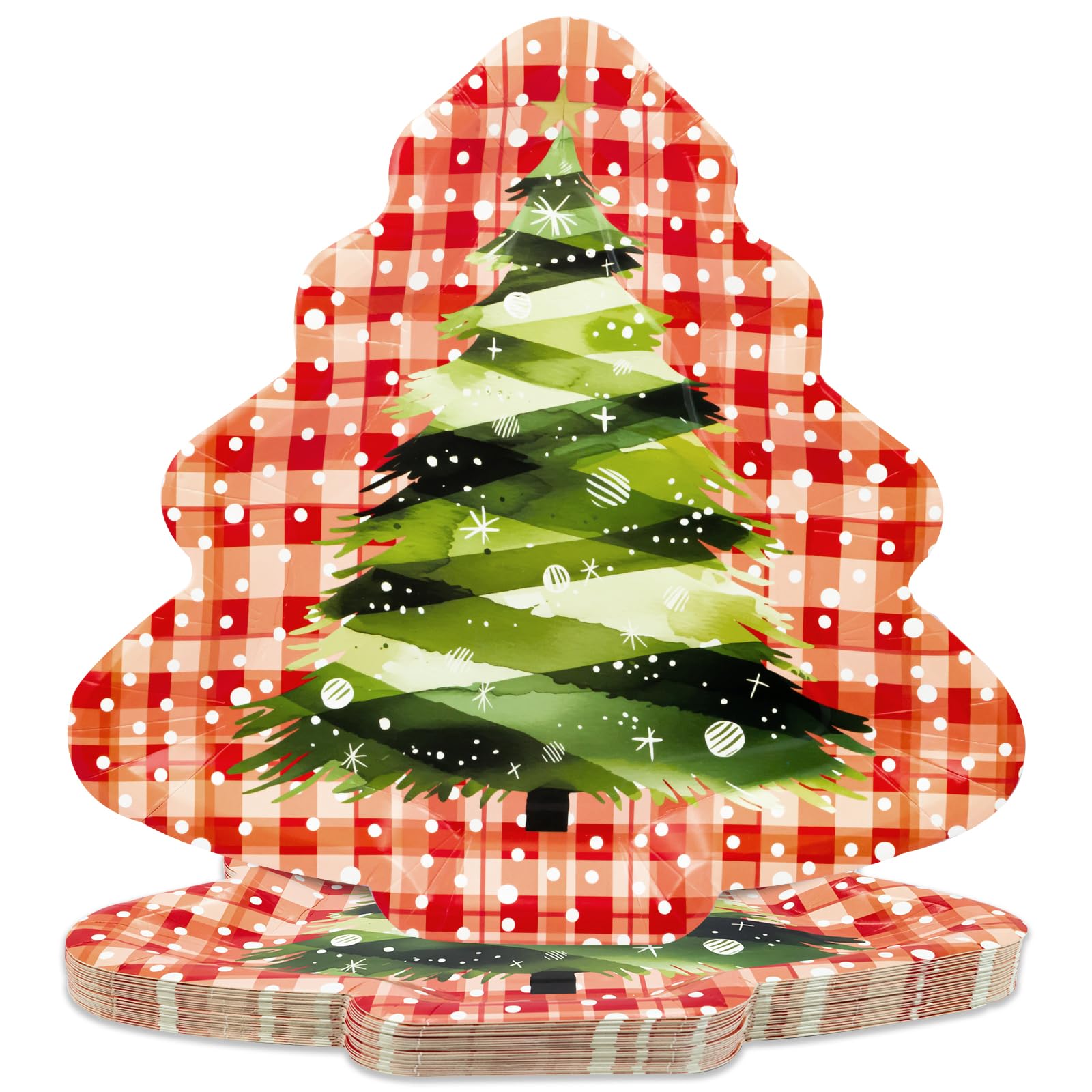 BFB Christmas Tree Party Paper Plates Set Green 24 Pieces Disposable Tableware Party Supplies