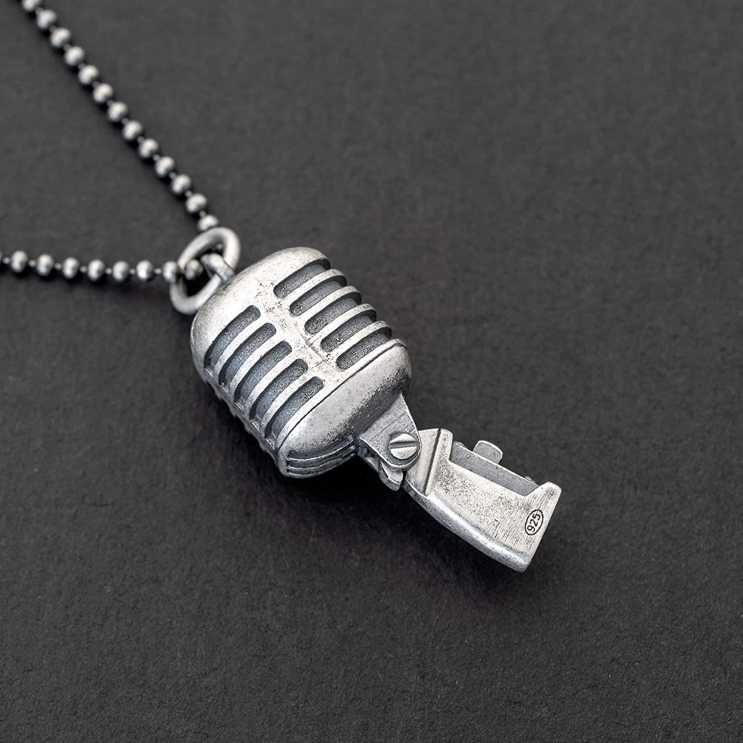 EMMANUELA handcrafted for you Grande ciondolo in argento sterling su catena a sfera per uomo collana per uomo ciondolo vintage cool microfono collana catena cantante musica gioielli uomo regalo