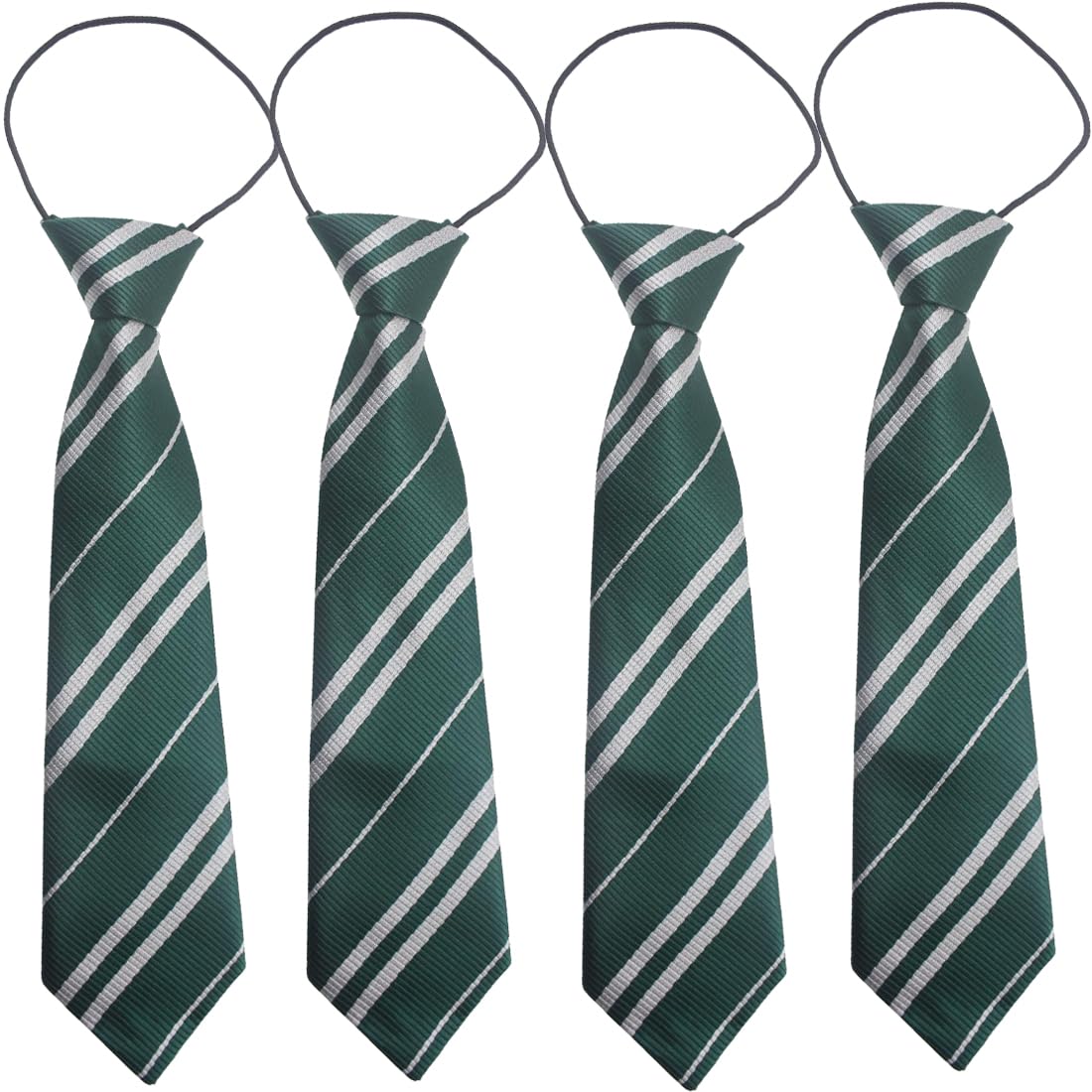 Taosheng Boys Green Taoshen 29Cm Elastic Pre-Tied Kids Necktie, College Style One Size Elasticated Stain Plain Girls Stripe Formal Tie For Wedding Graduation School Uniforms, Stripe 4 Pack
